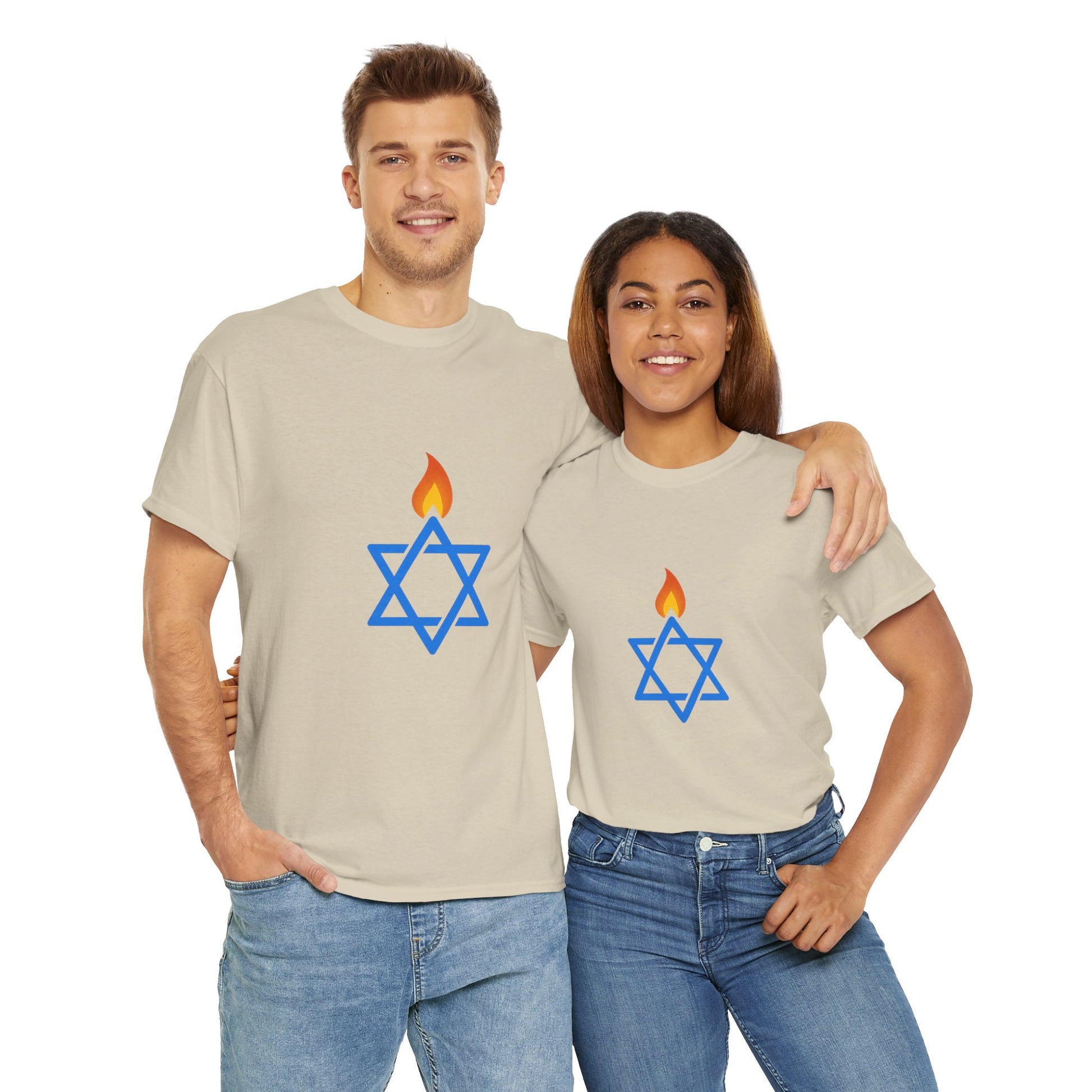Fire Stars Of David Unisex Heavy Cotton Tee - American Zionist