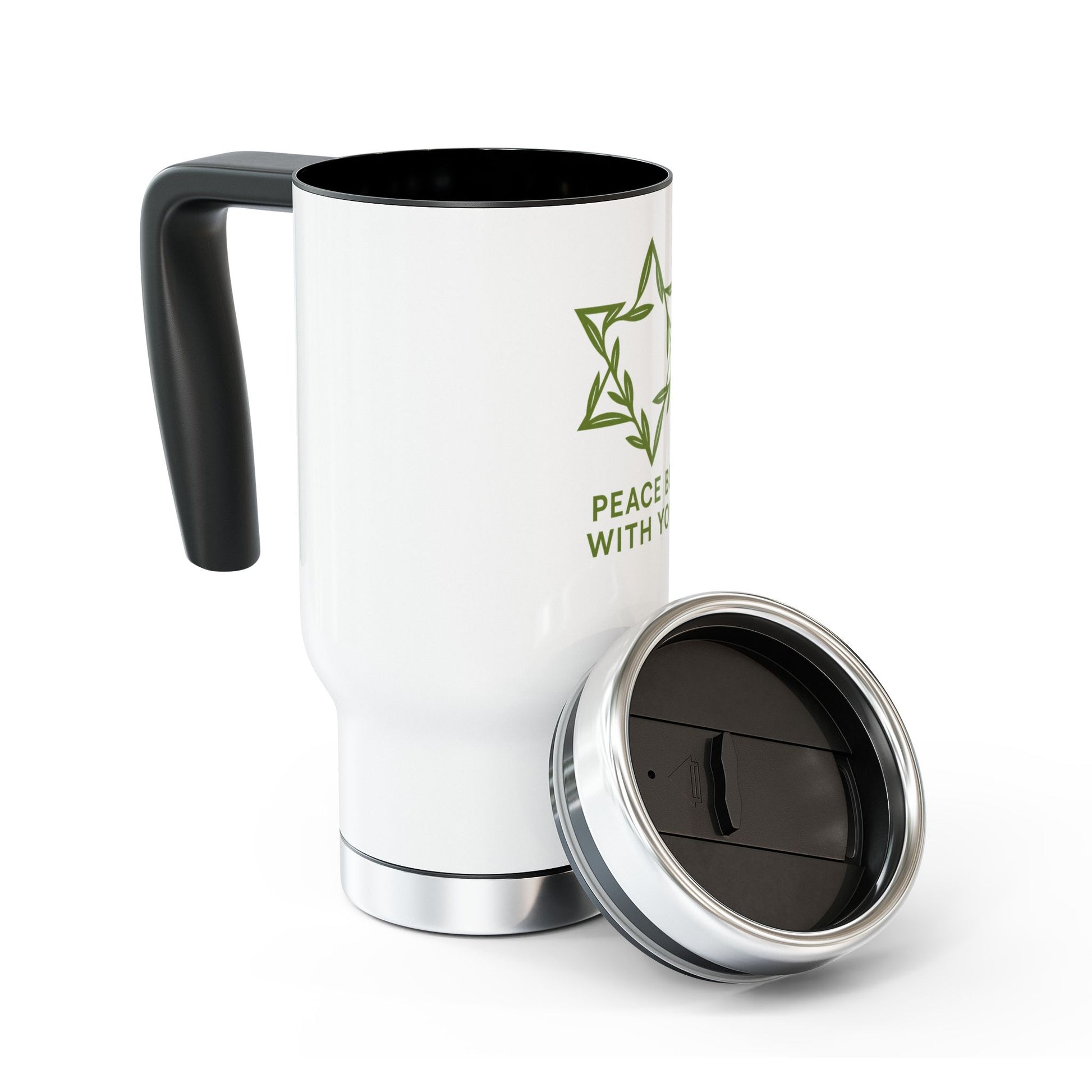 Peacewoven Star Stainless Steel Travel Mug with Handle, 14oz - American Zionist