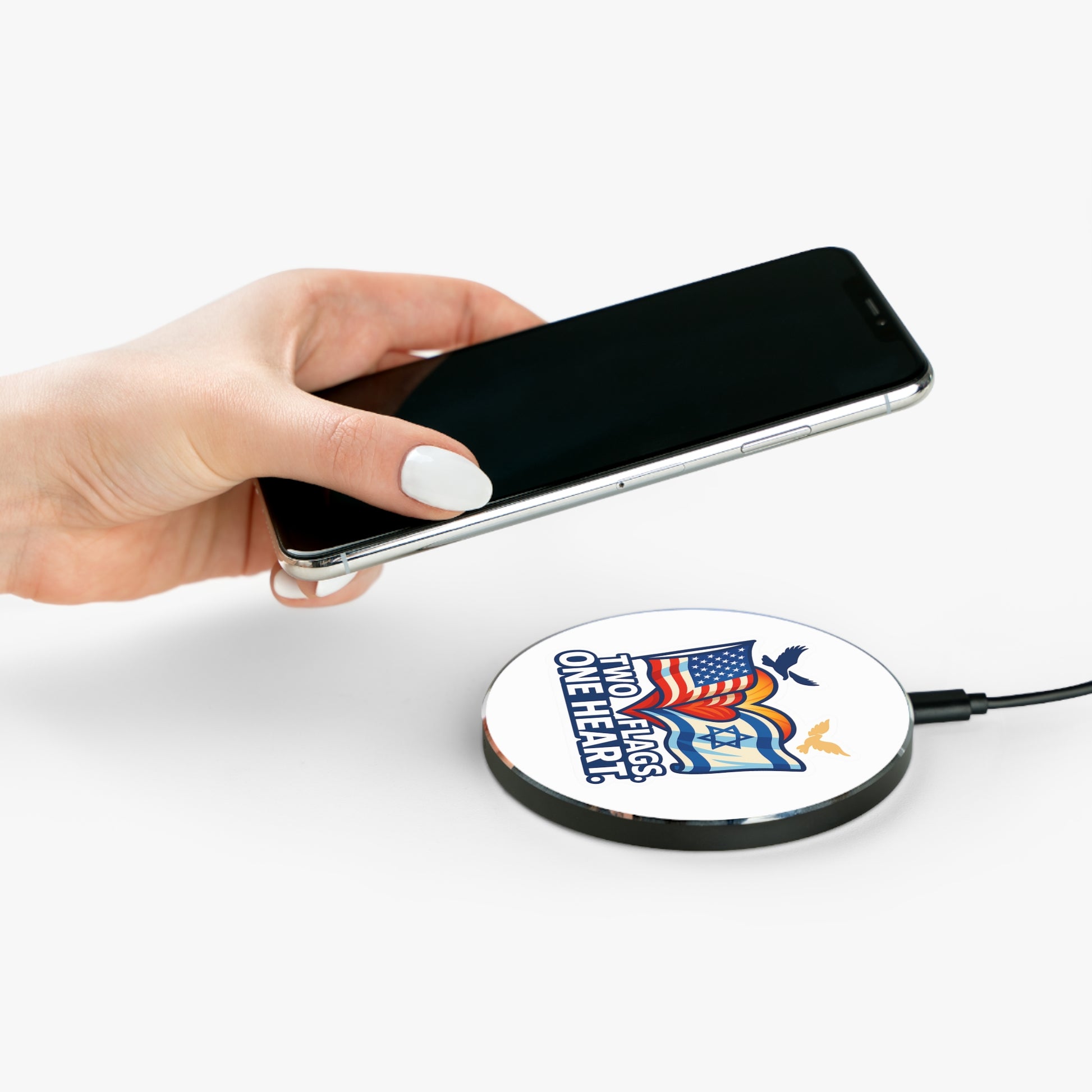 Two Flags One Heart Wireless Charger - American Zionist