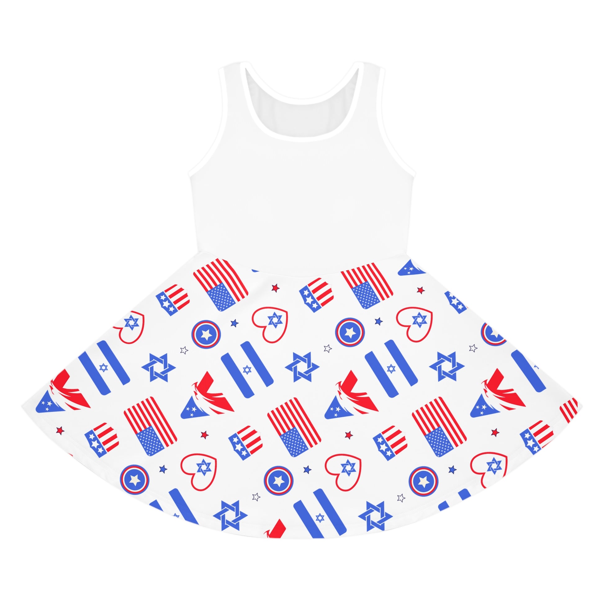 Zionist Heart Pattern Girls' Sleeveless Sundress (AOP) - American Zionist