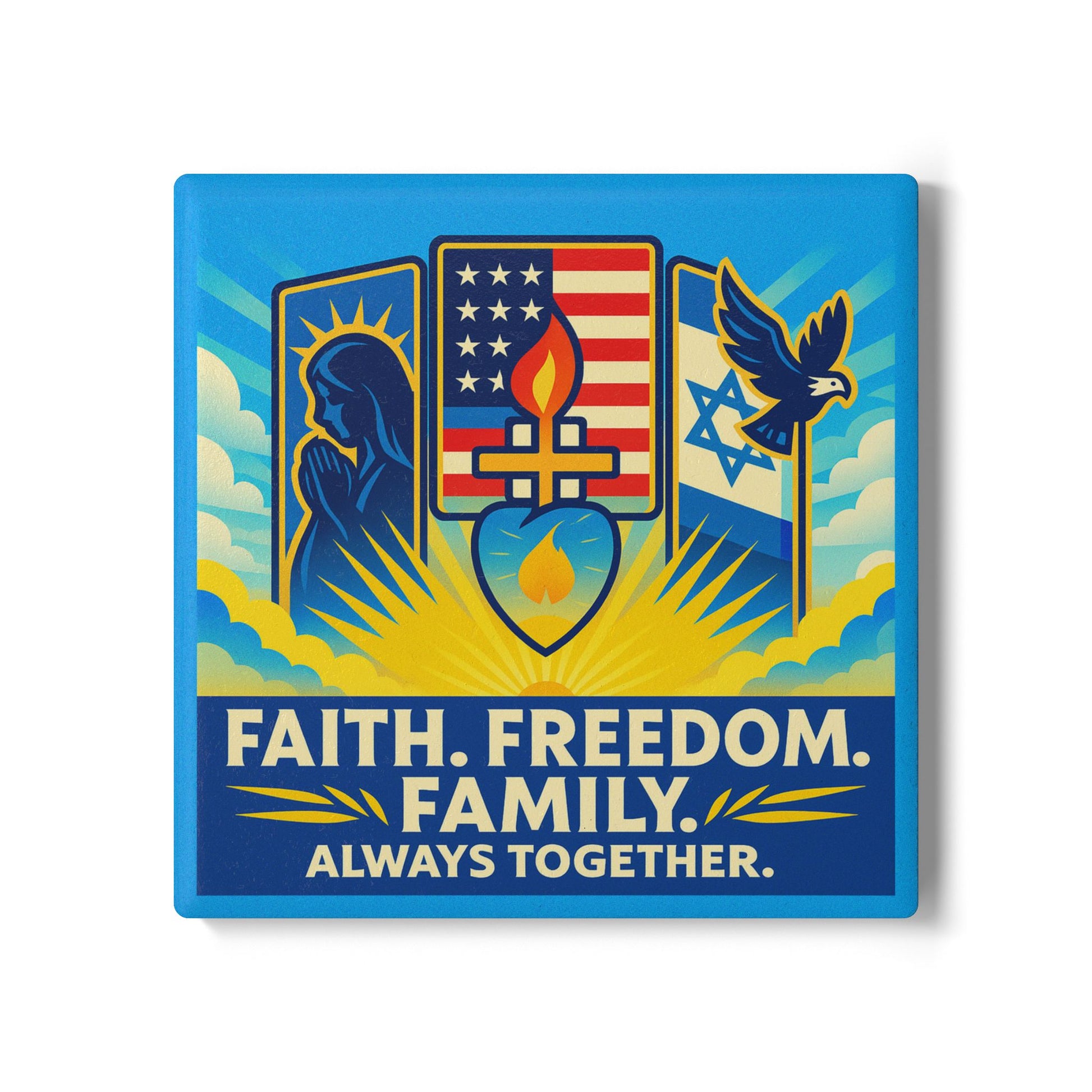 Guided by Faith's Flame Ceramic Coaster - American Zionist