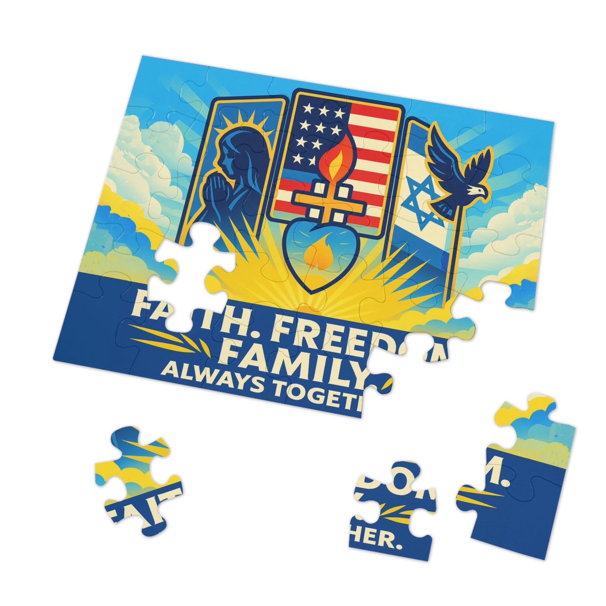 Guided By Faith's Flame Jigsaw Puzzle with Tin - American Zionist