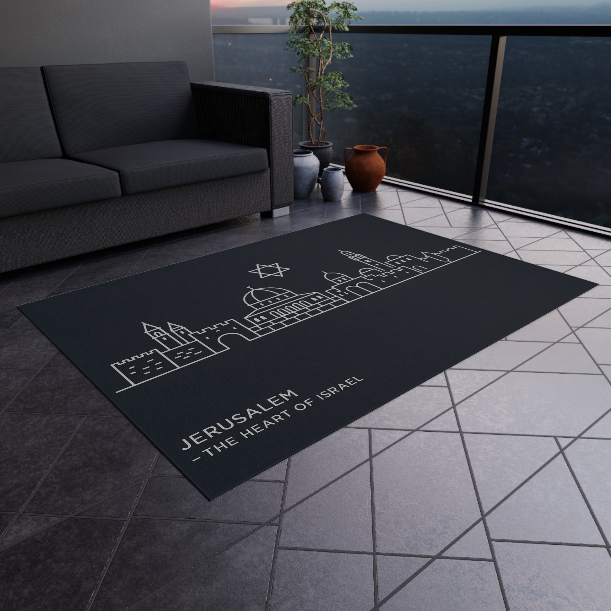 Jerusalem The Heart Of Israel Outdoor Rug - American Zionist