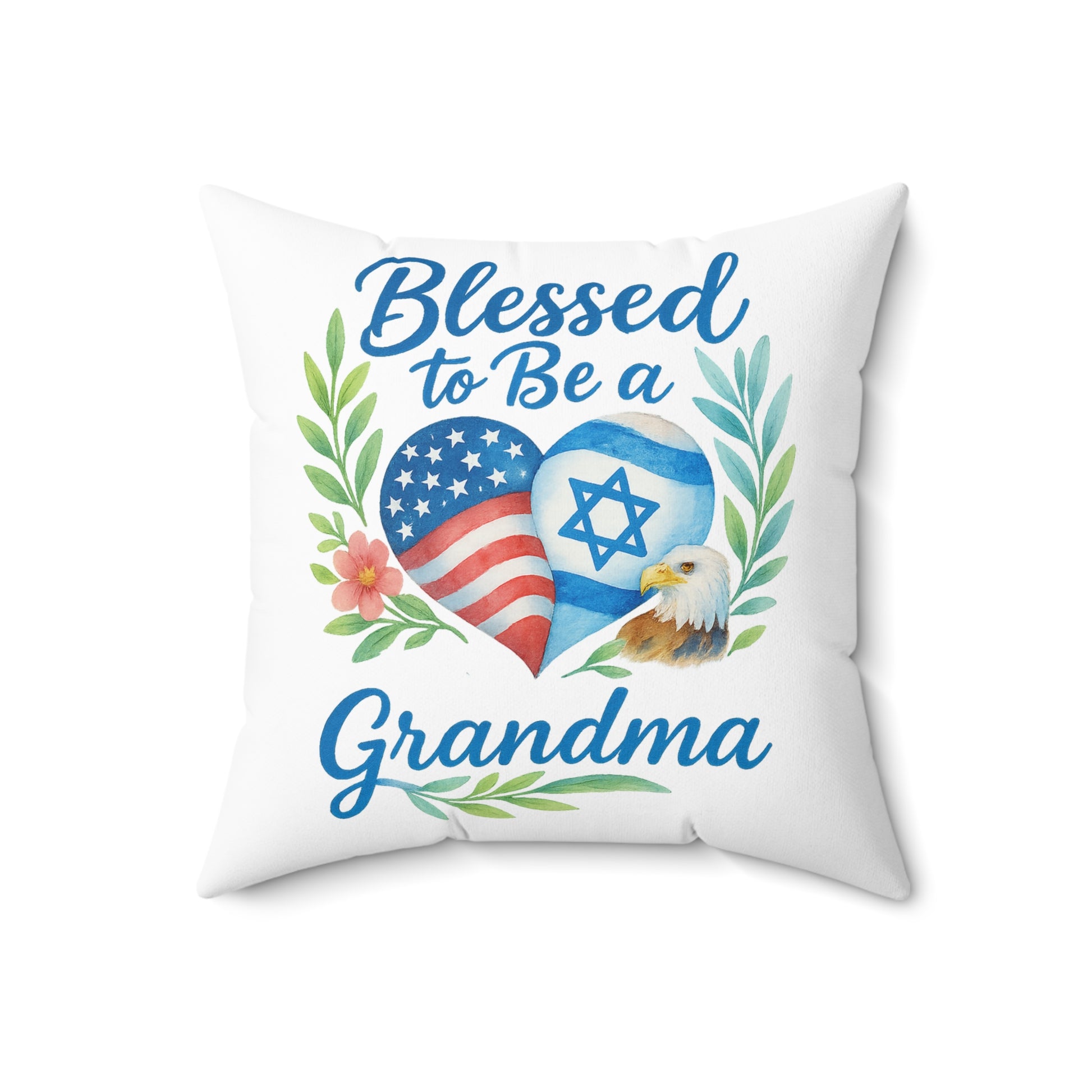 Blessed To Be A Grandma Spun Polyester Square Pillow - American Zionist