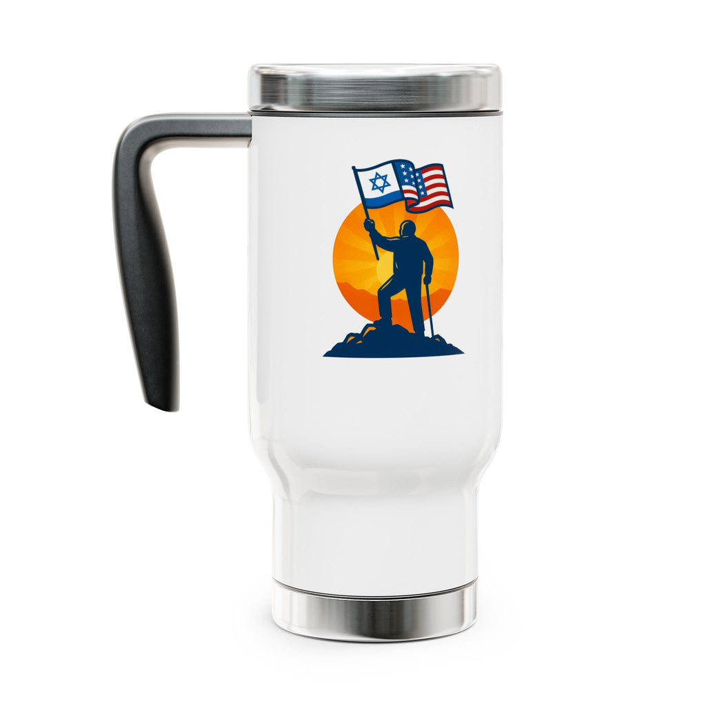 Grandpa Stands for Freedom Stainless Steel Travel Mug with Handle, 14oz - American Zionist