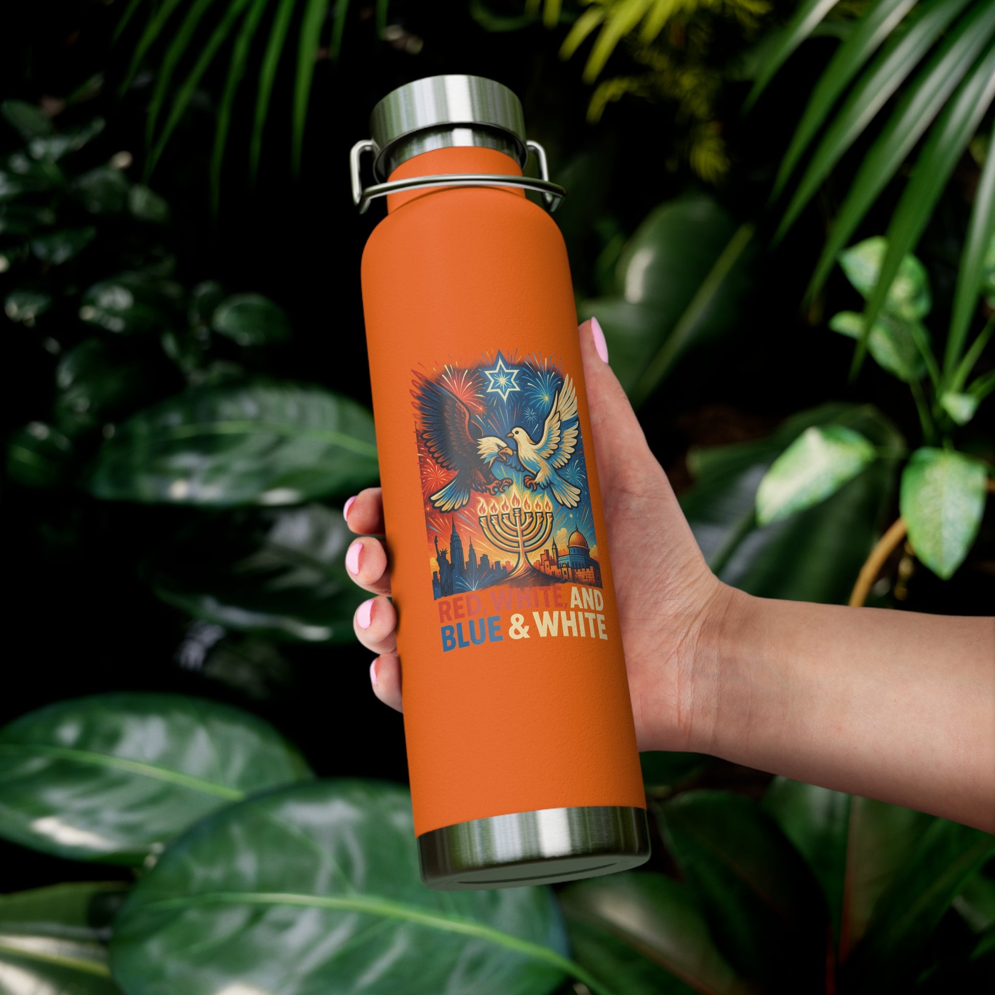 Red White and Blue Copper Vacuum Insulated Bottle, 22oz - American Zionist