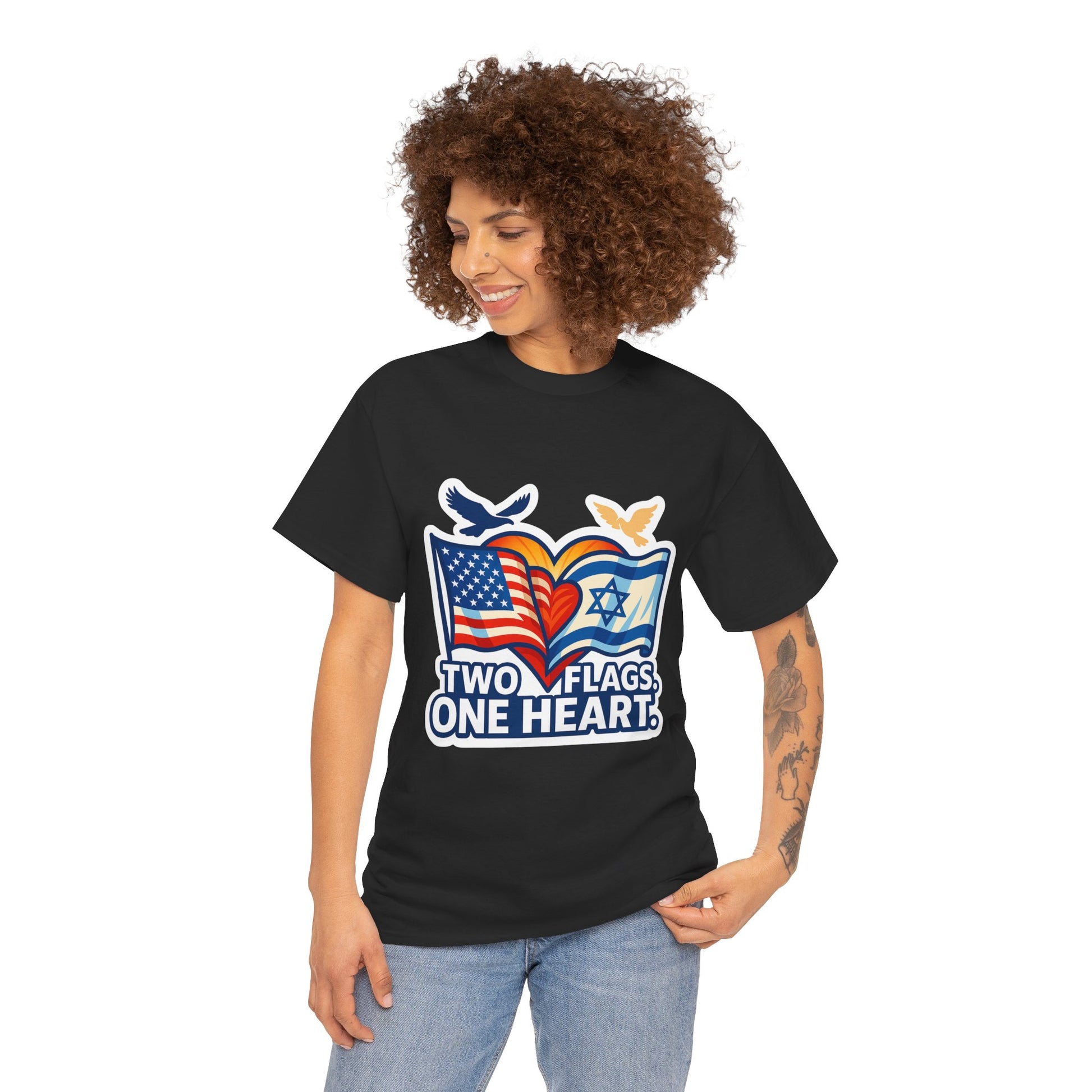 Two Flags One Heart Unisex Heavy Cotton Tee - American Zionist