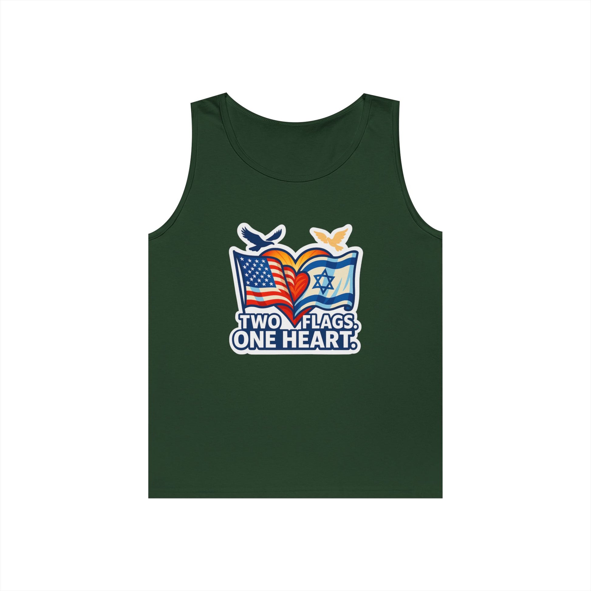Two Flags. One Heart Unisex Heavy Cotton Tank Top - American Zionist