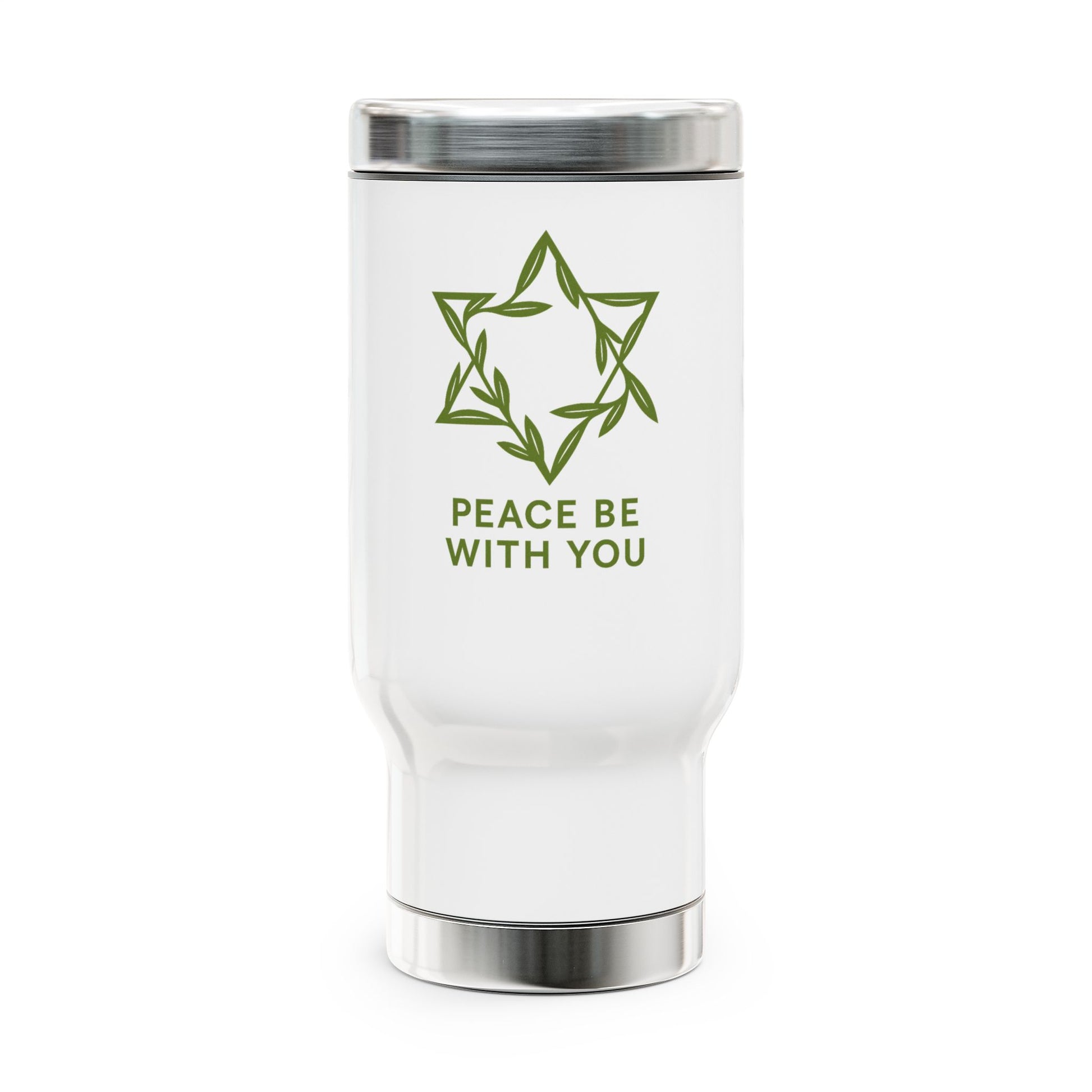 Peacewoven Star Stainless Steel Travel Mug with Handle, 14oz - American Zionist