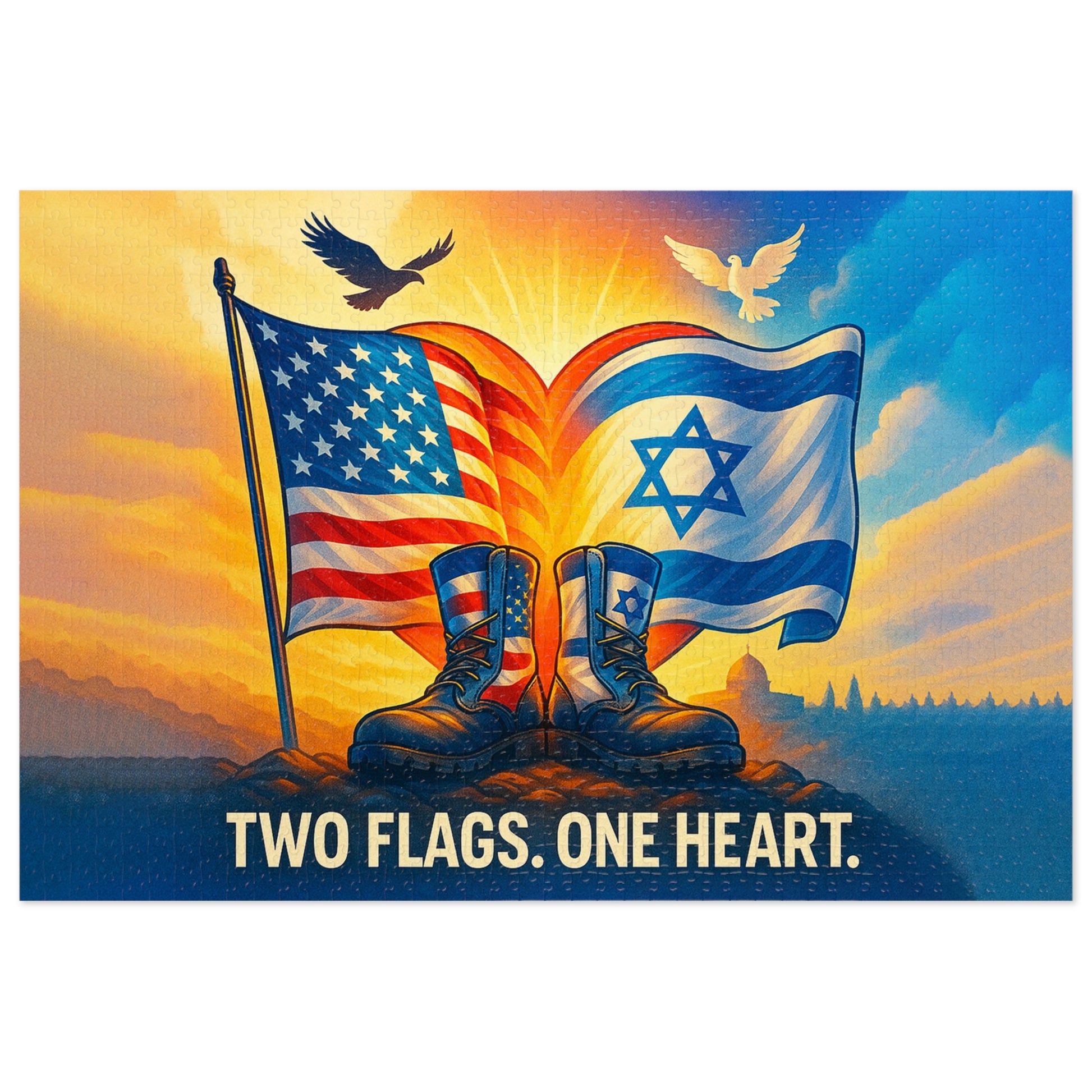 Two Flags One Heart Jigsaw Puzzle with Tin - American Zionist