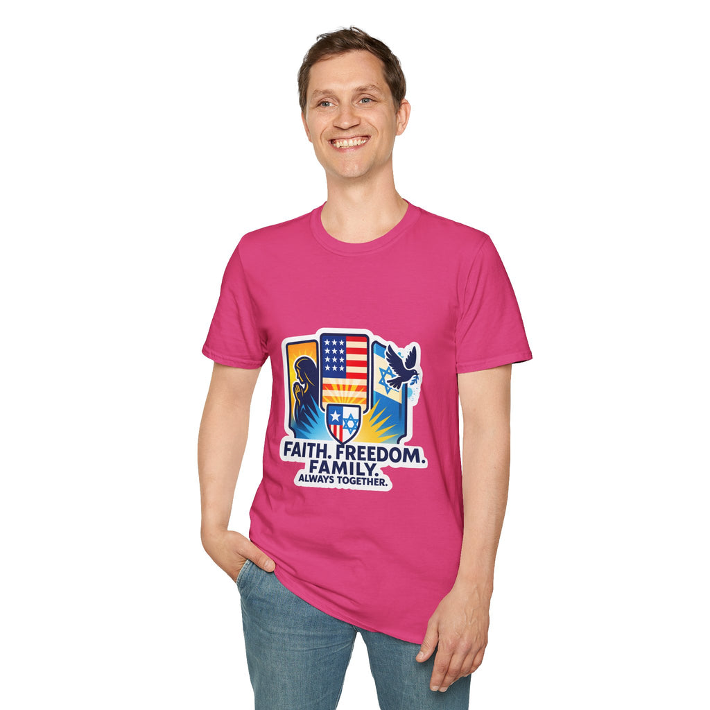 Faith Freedom Family Unisex Softstyle T-Shirt - American Zionist