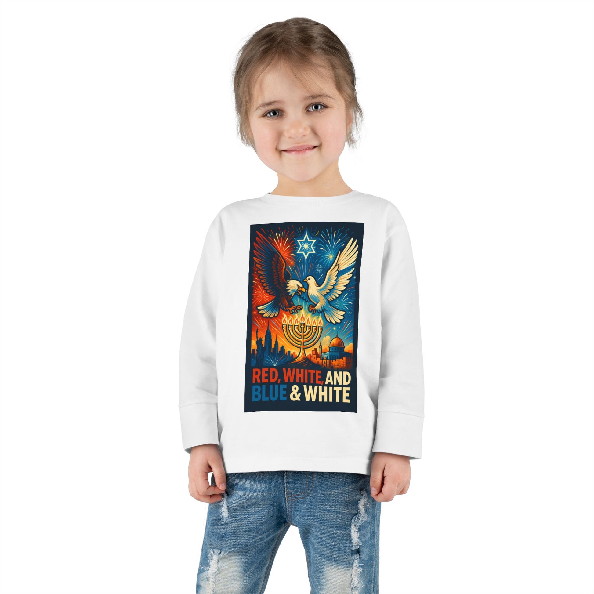 Red White and Blue Toddler Long Sleeve Tee - American Zionist