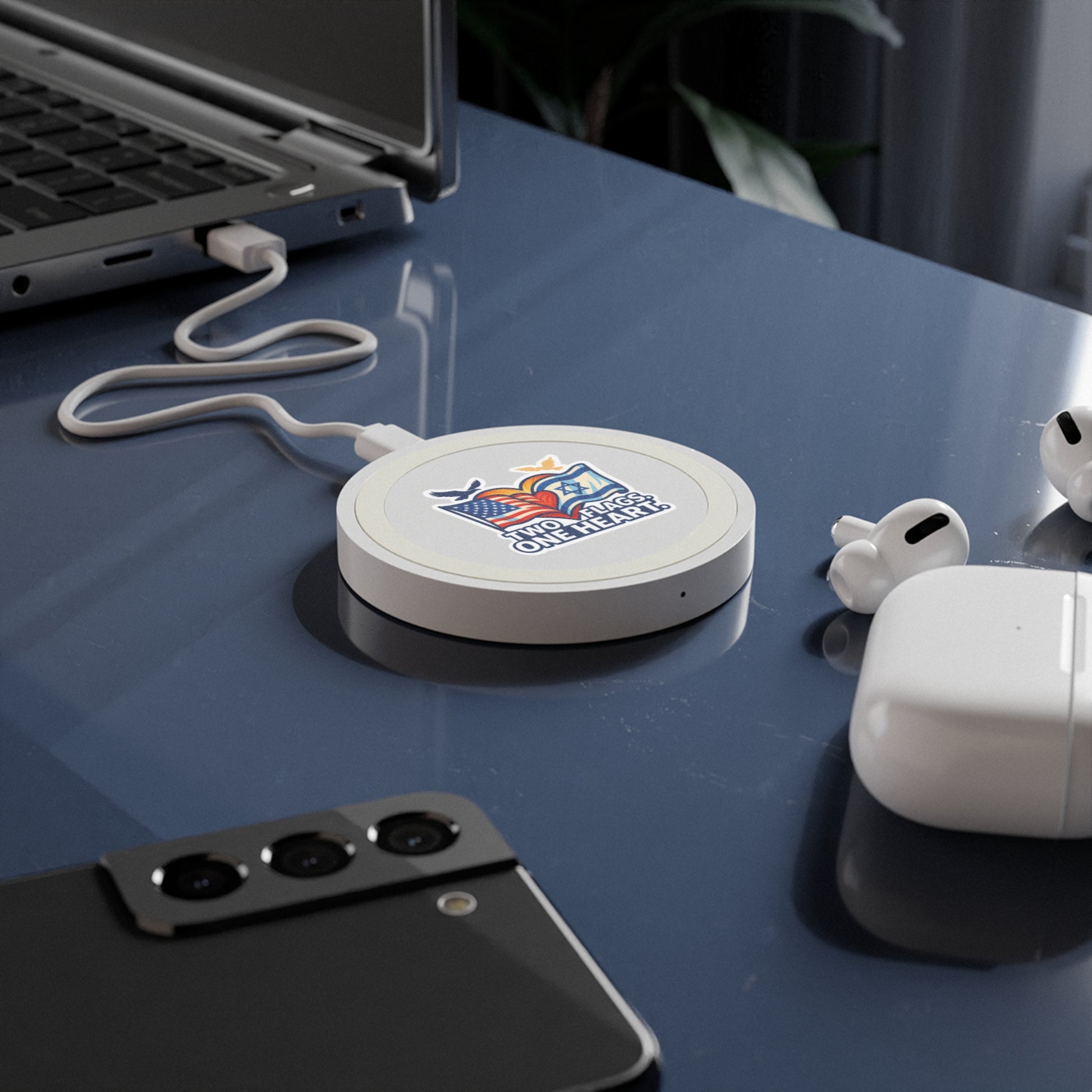 Two Flags. One Heart Quake Wireless Charging Pad - American Zionist
