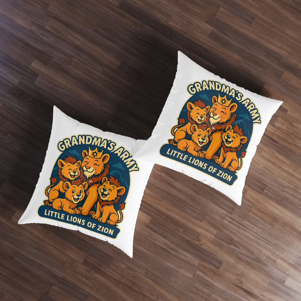 Grandma's Little Lions Tufted Floor Pillow, Square - American Zionist