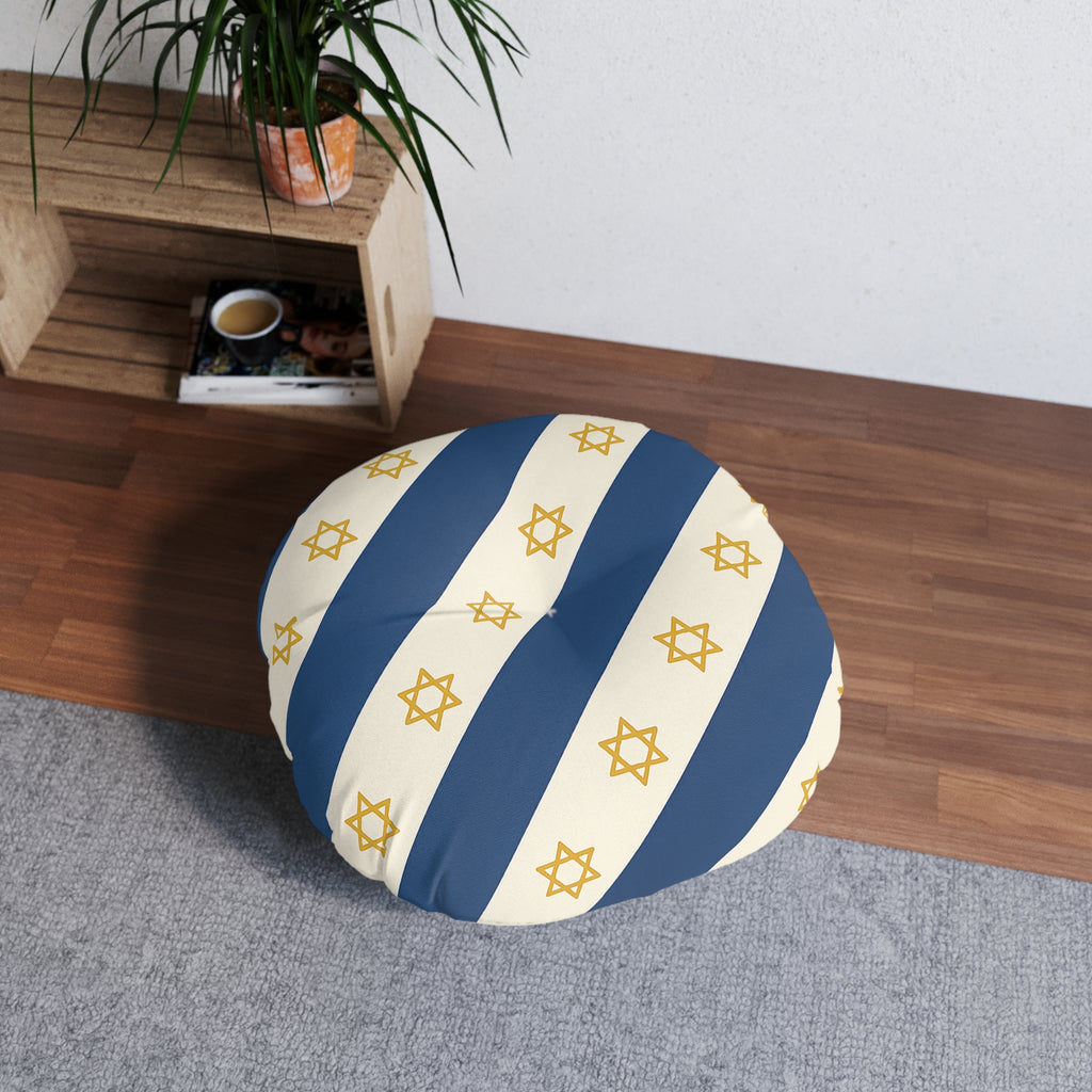 Israel Regalia Stripe Tufted Floor Pillow, Round - American Zionist