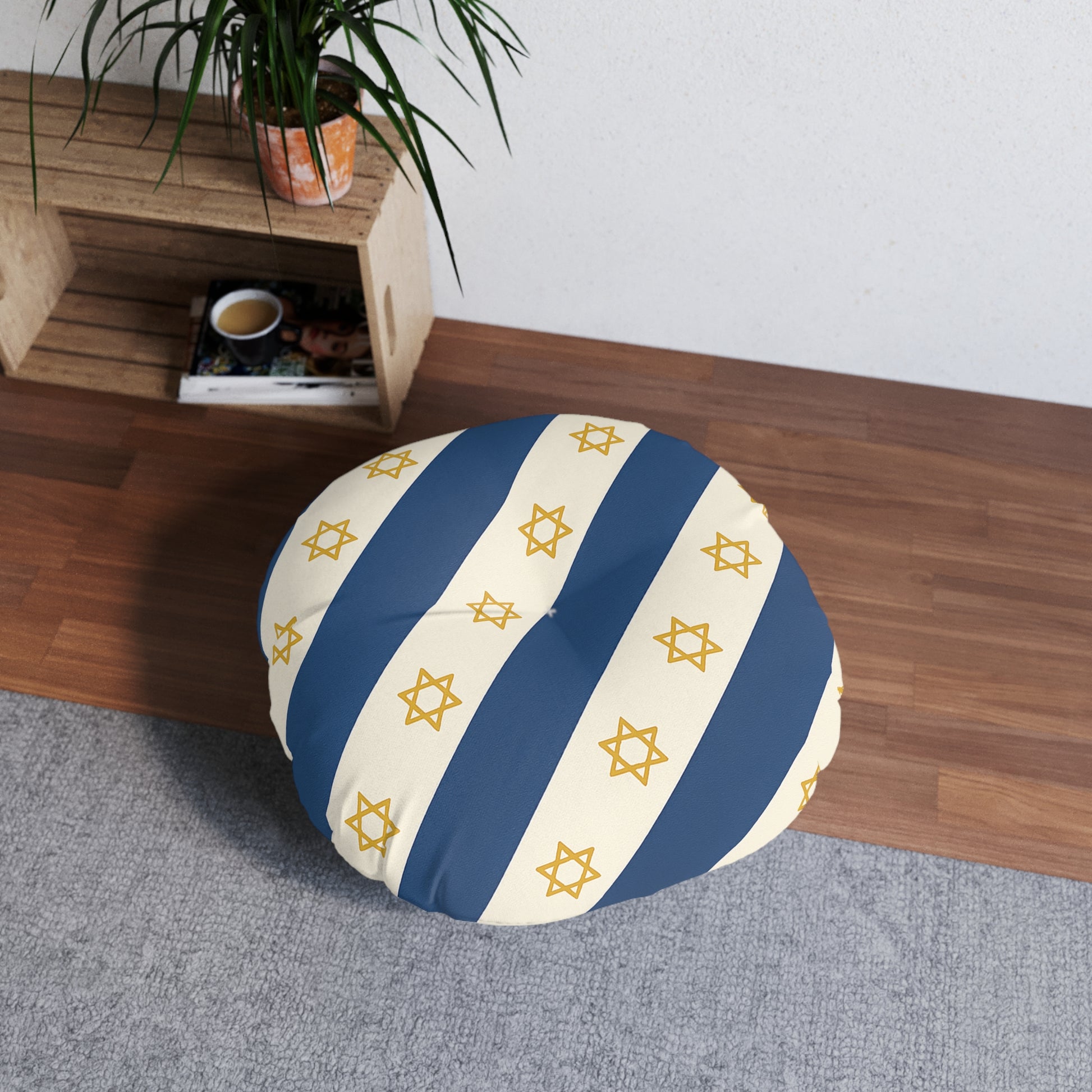 Israel Regalia Stripe Tufted Floor Pillow, Round - American Zionist