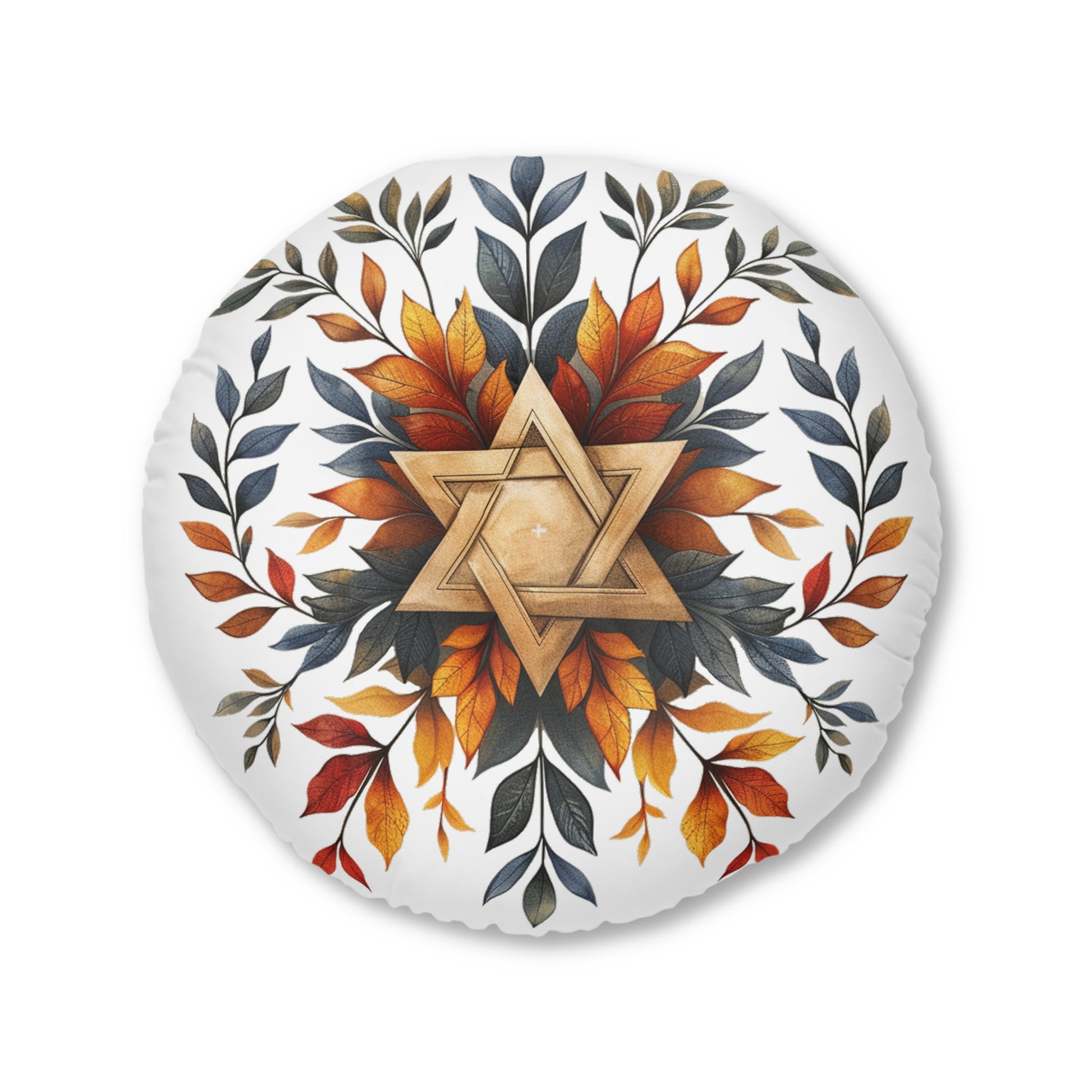 Star Of David Wreath Tufted Floor Pillow, Round - American Zionist