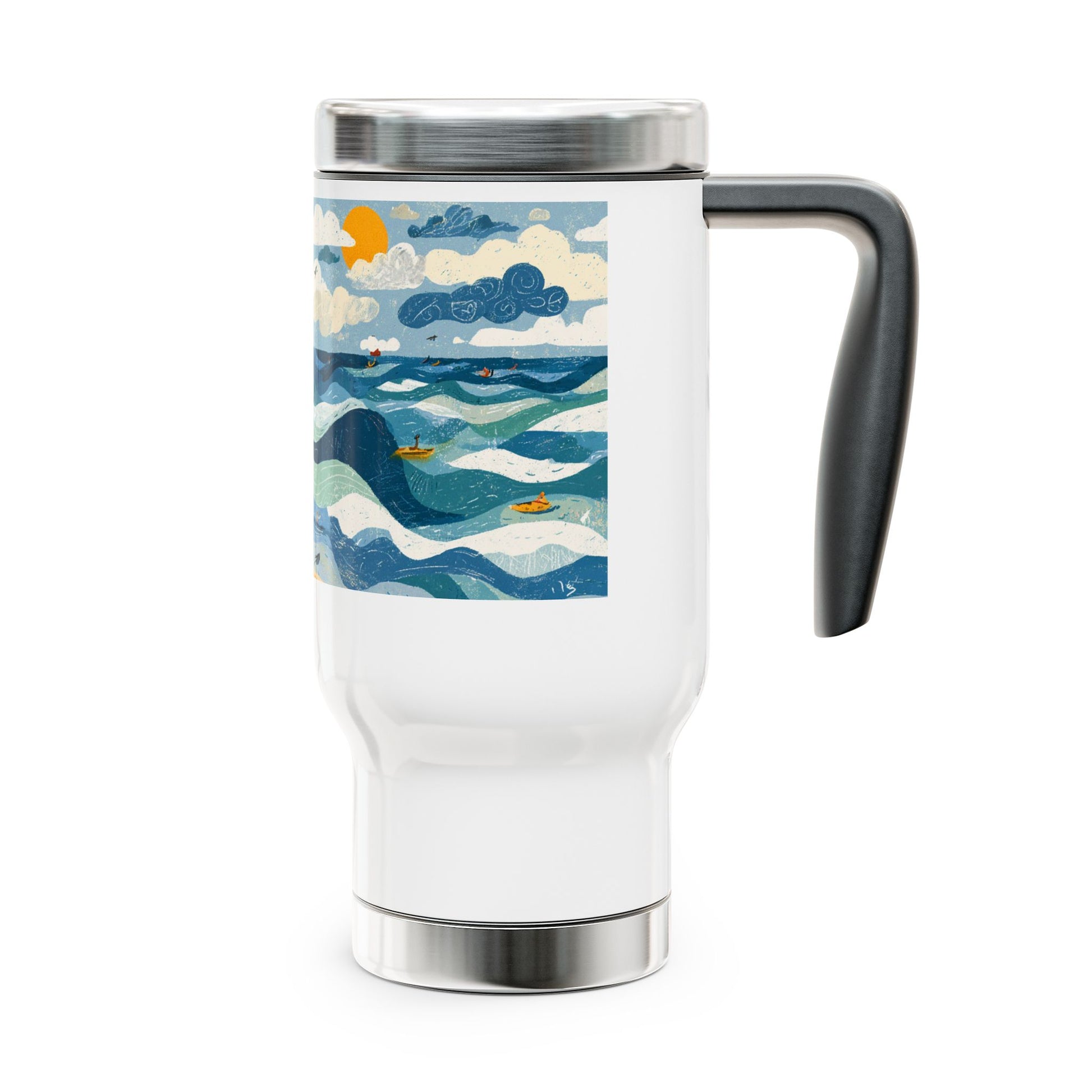 Tel Aviv Beach Stainless Steel Travel Mug with Handle, 14oz - American Zionist