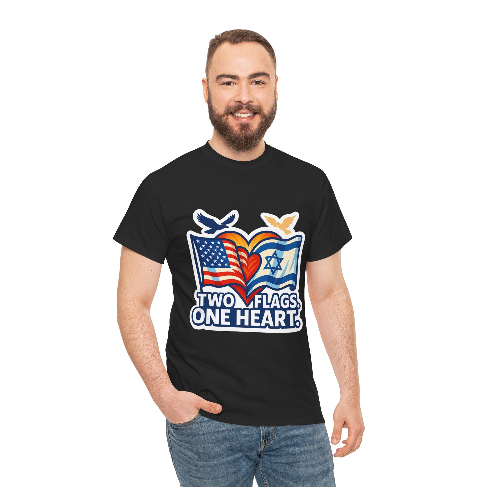 Two Flags One Heart Unisex Heavy Cotton Tee - American Zionist