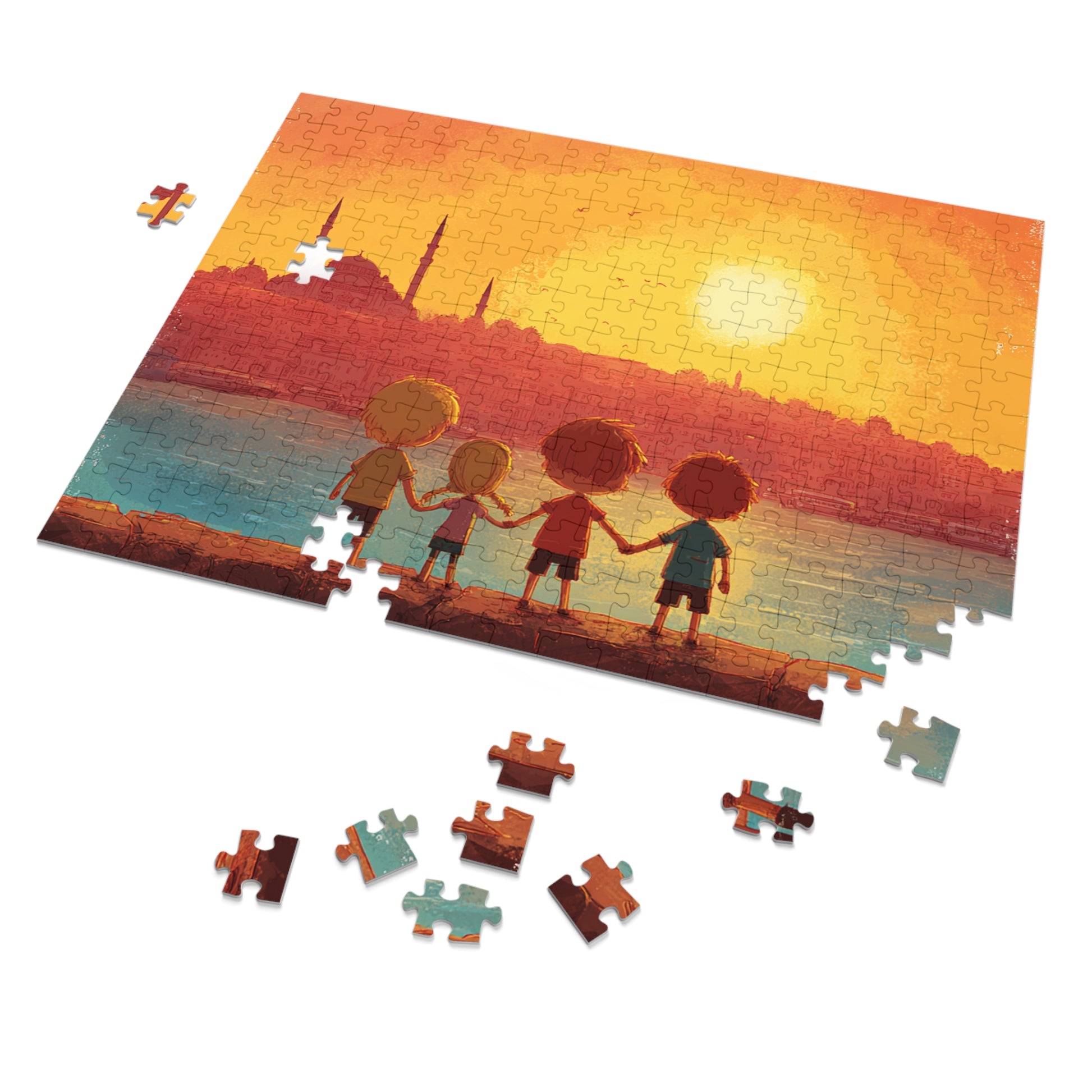 Jewish Kids Over Sunset Jigsaw Puzzle with Tin - American Zionist