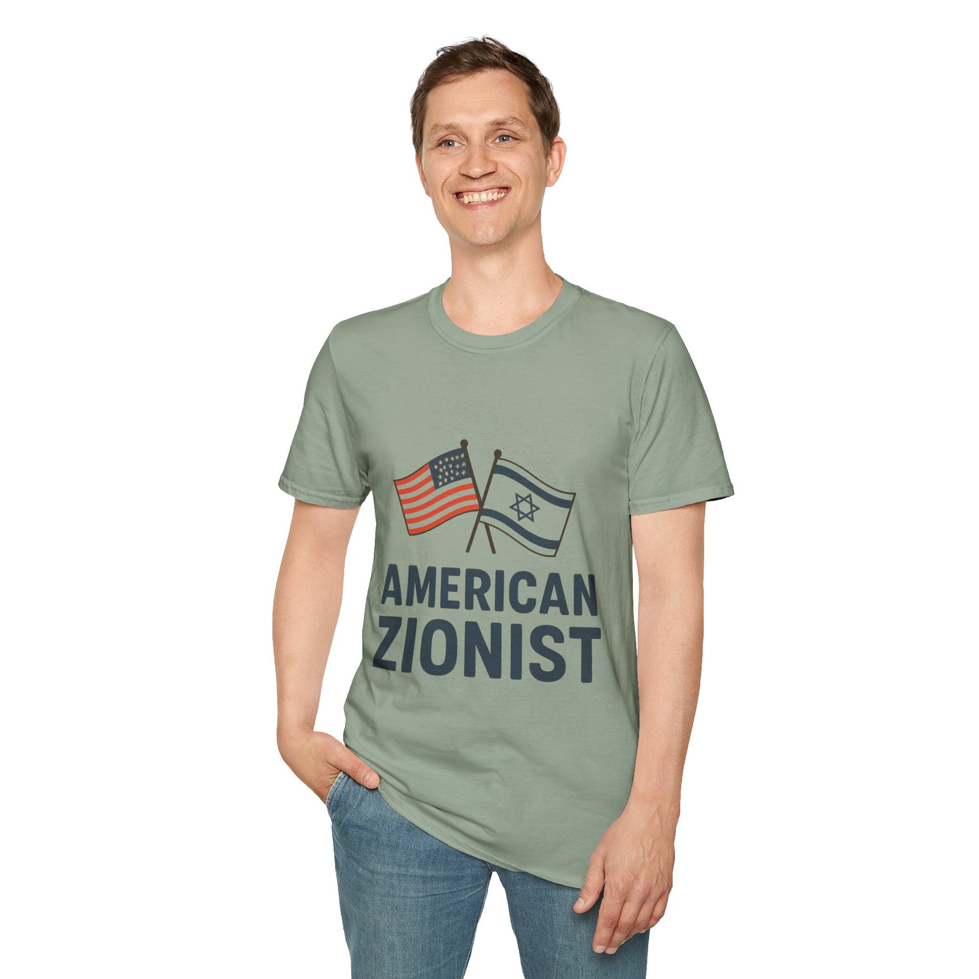 American Zionist: Two Flags Unisex Softstyle T-Shirt - American Zionist