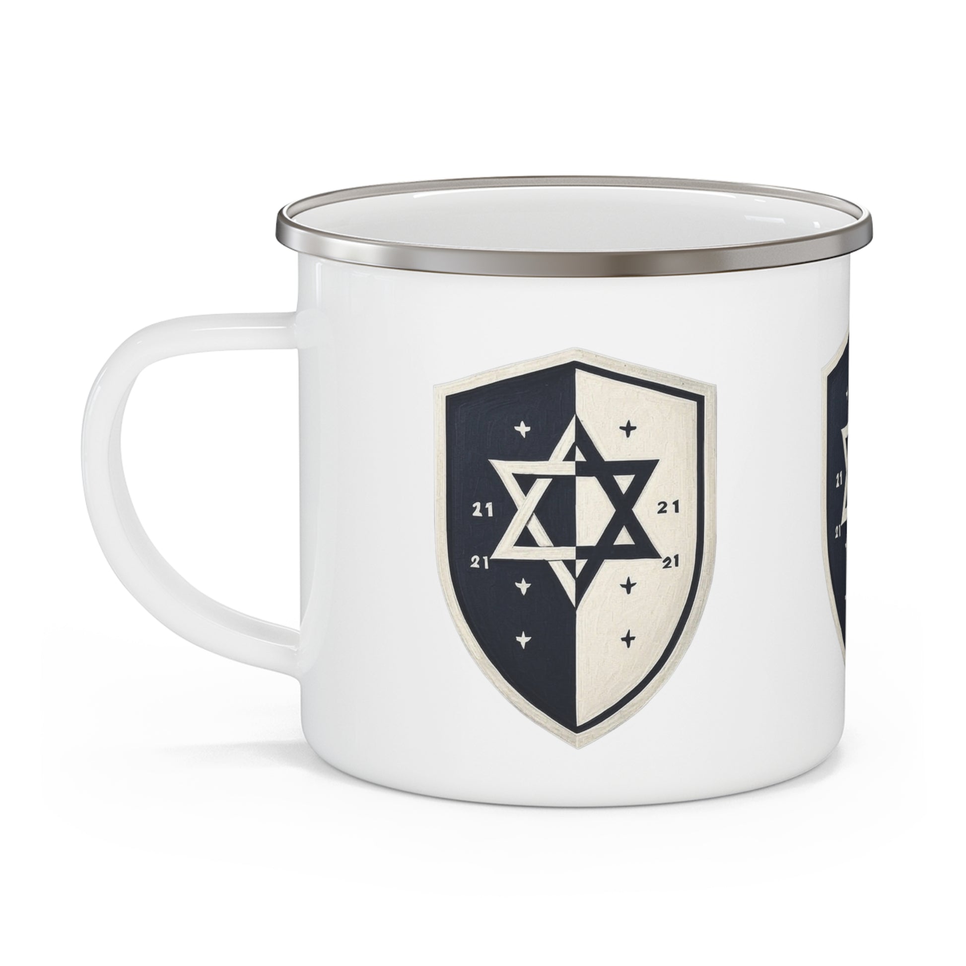 Black and White Shield Enamel Camping Mug - American Zionist