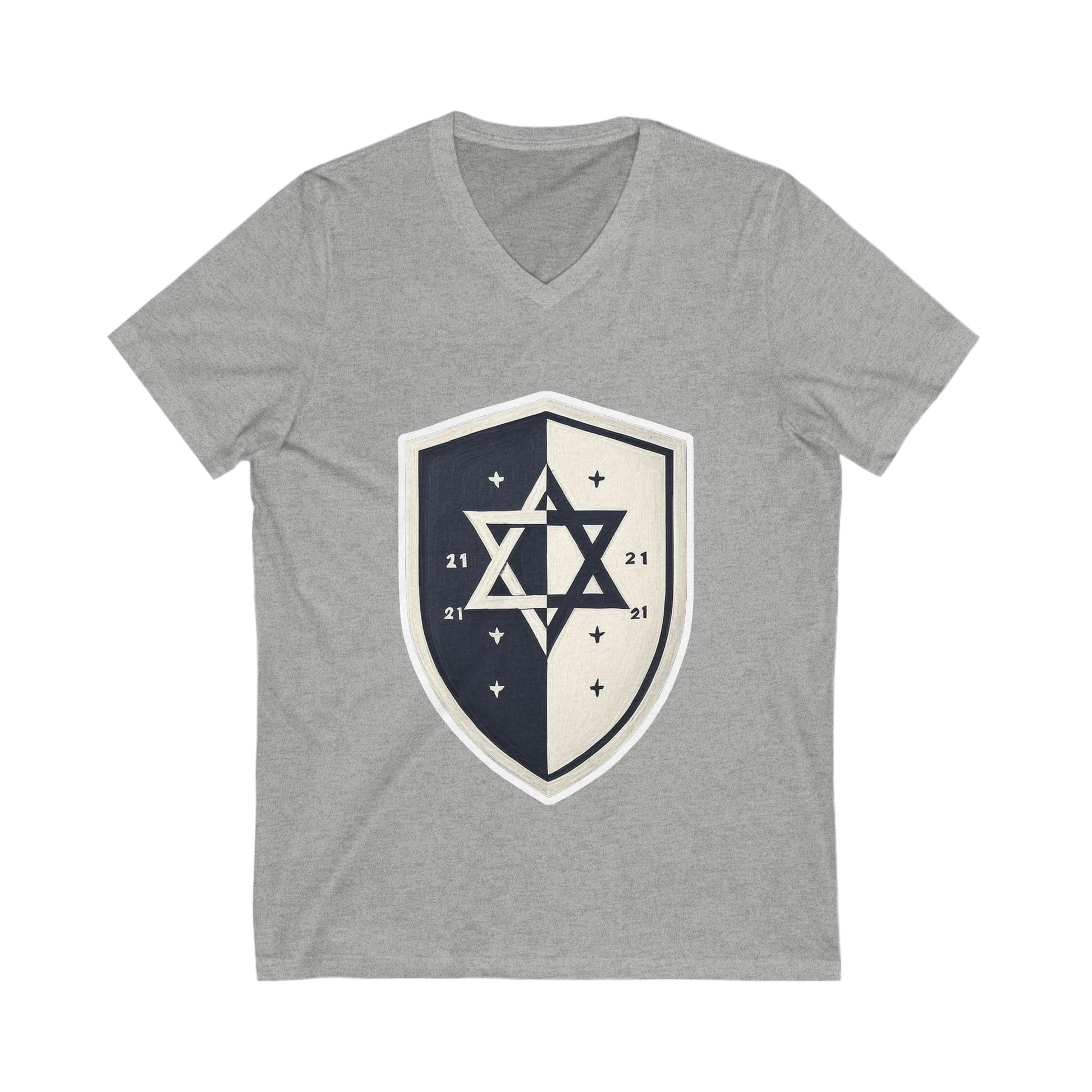 Black and White Shield Unisex Jersey Short Sleeve V - Neck Tee - American Zionist