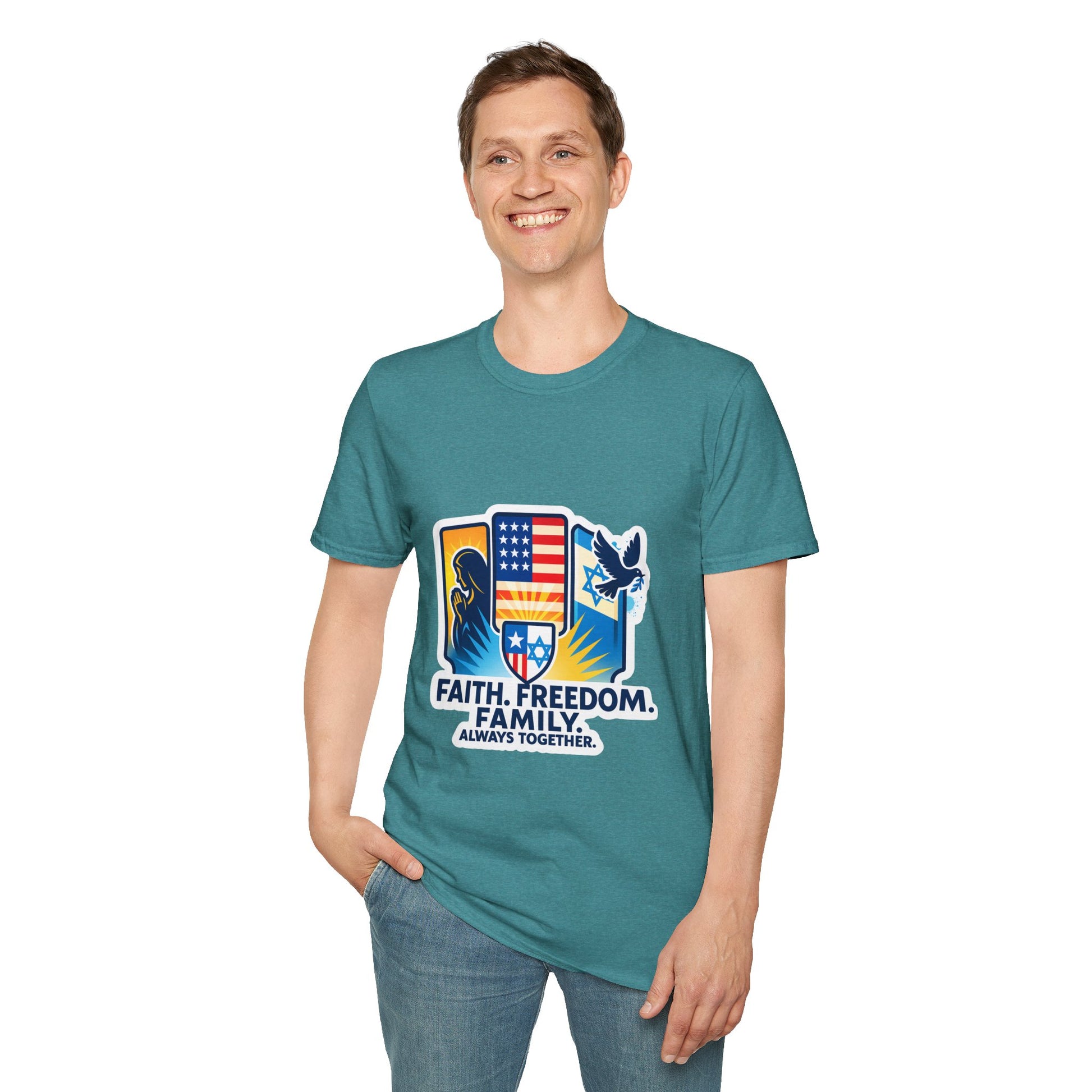 Faith Freedom Family Unisex Softstyle T-Shirt - American Zionist