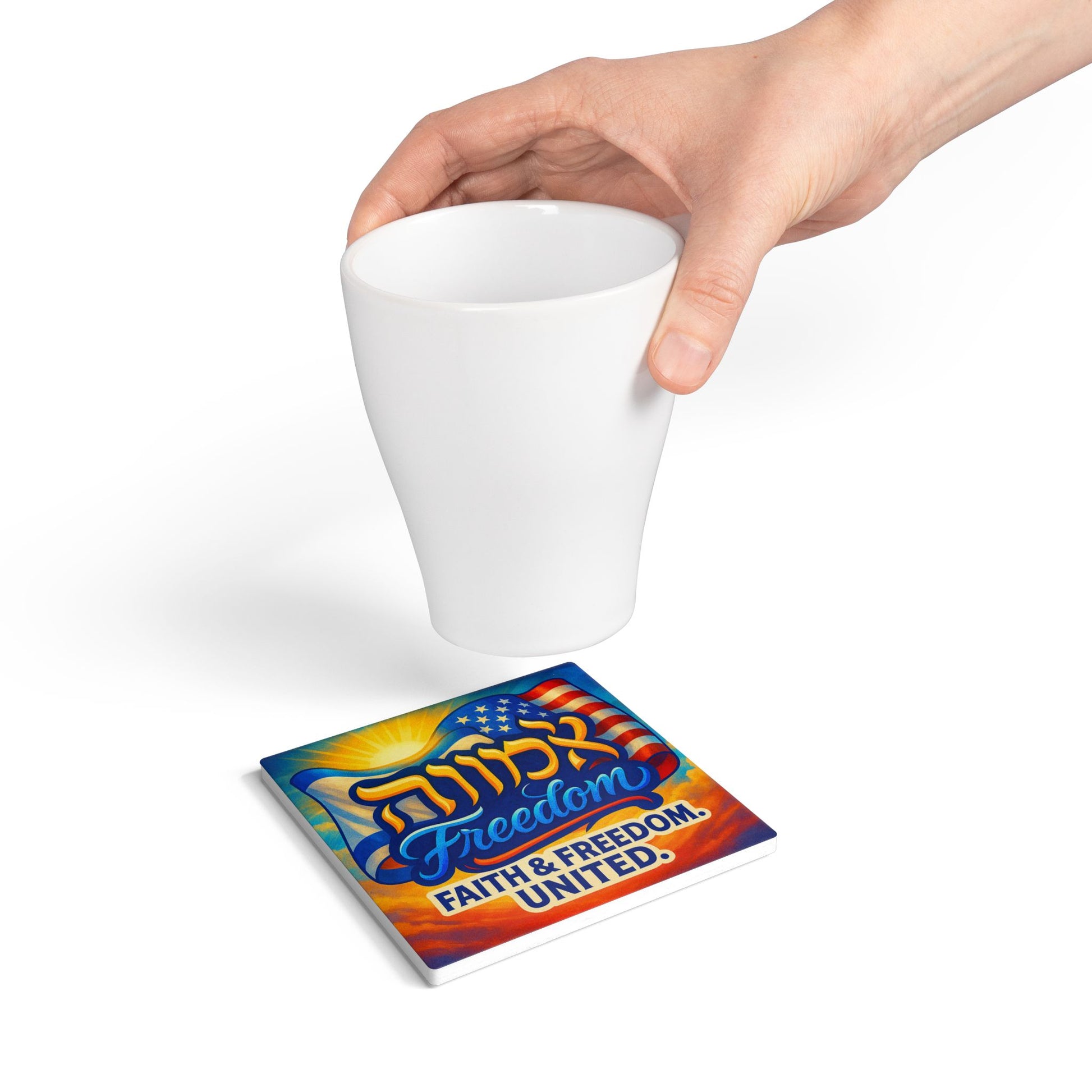 Faith Freedom United Ceramic Coaster - American Zionist