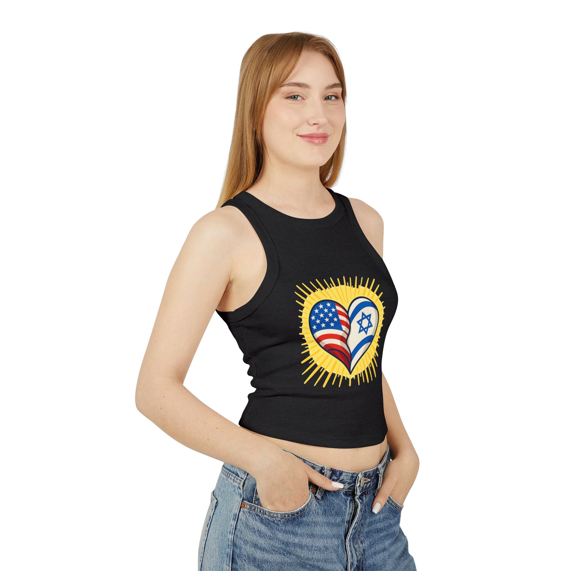 Heart of Two Nations Women's Micro Rib Racer Tank Top - American Zionist
