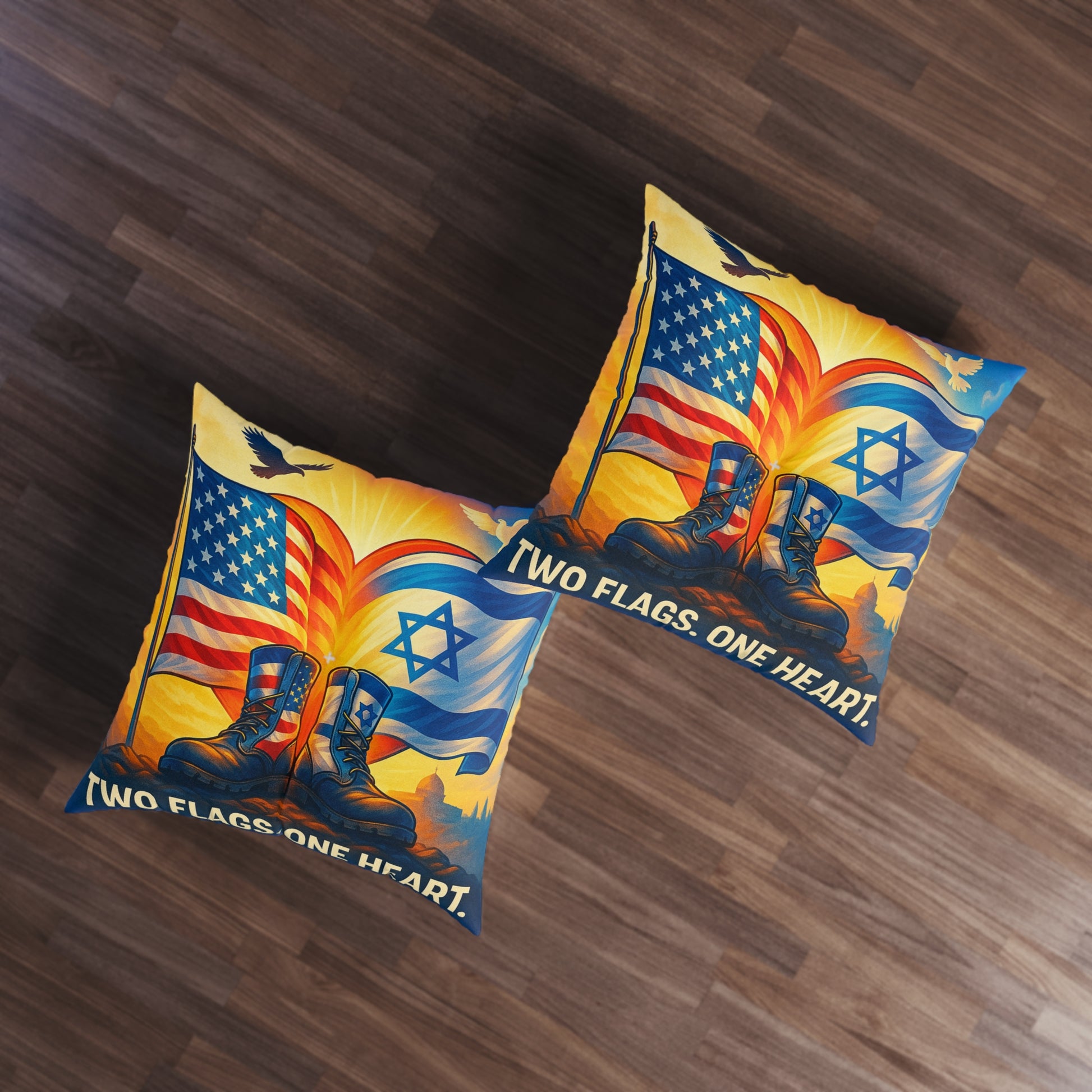 Two Flags One Heart Tufted Floor Pillow, Square - American Zionist