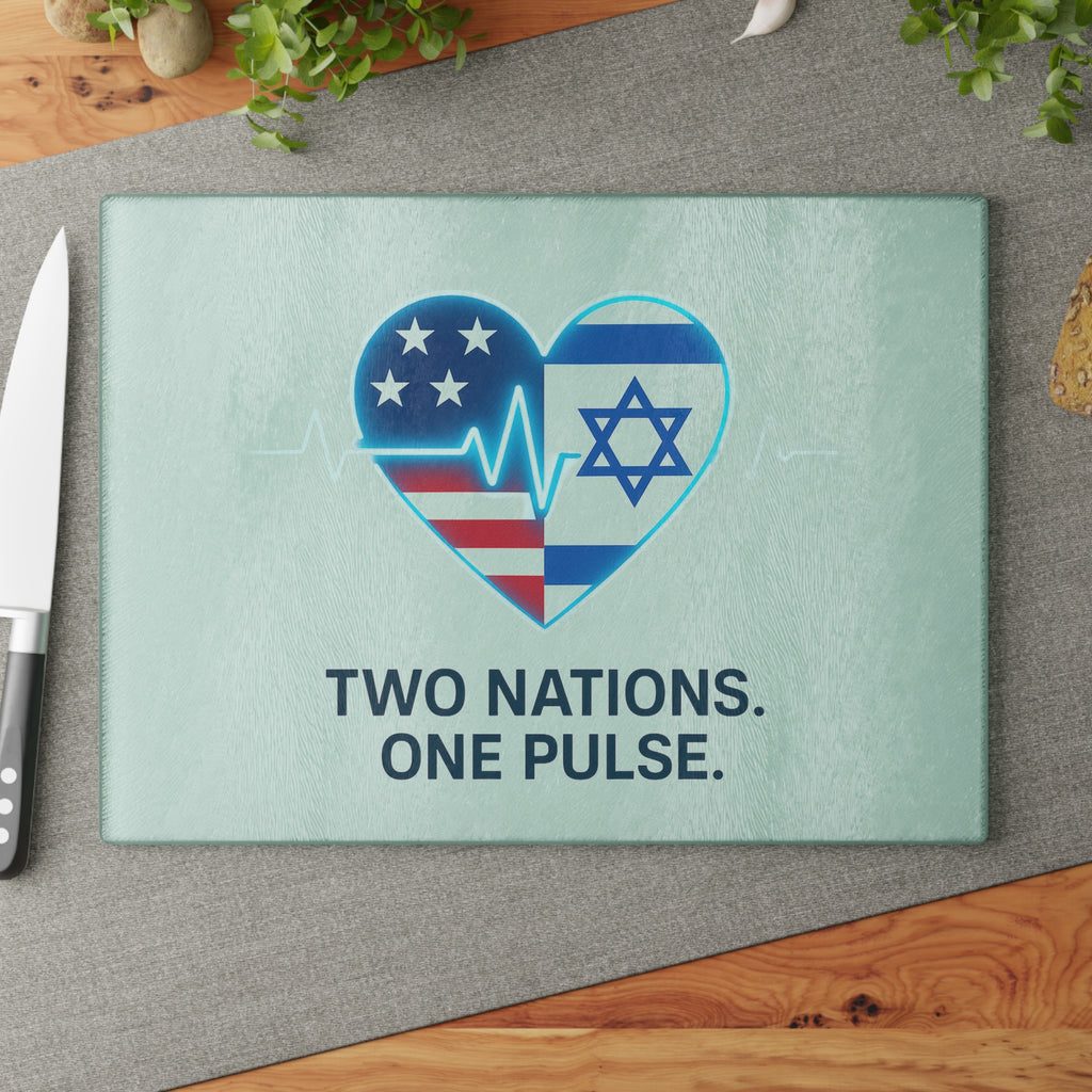 Two Nations. One Pulse Glass Cutting Board - American Zionist