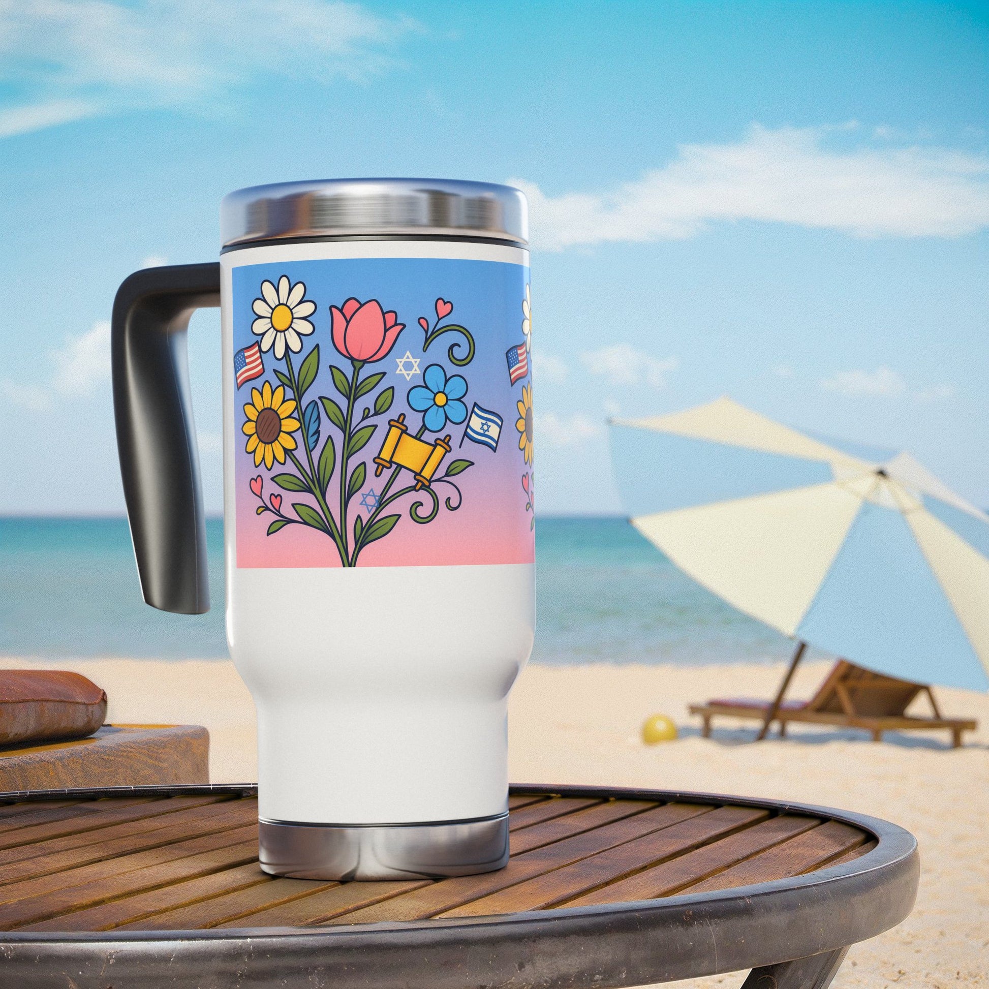 Flourish With Freedom Travel Mug with Handle 14oz - American Zionist
