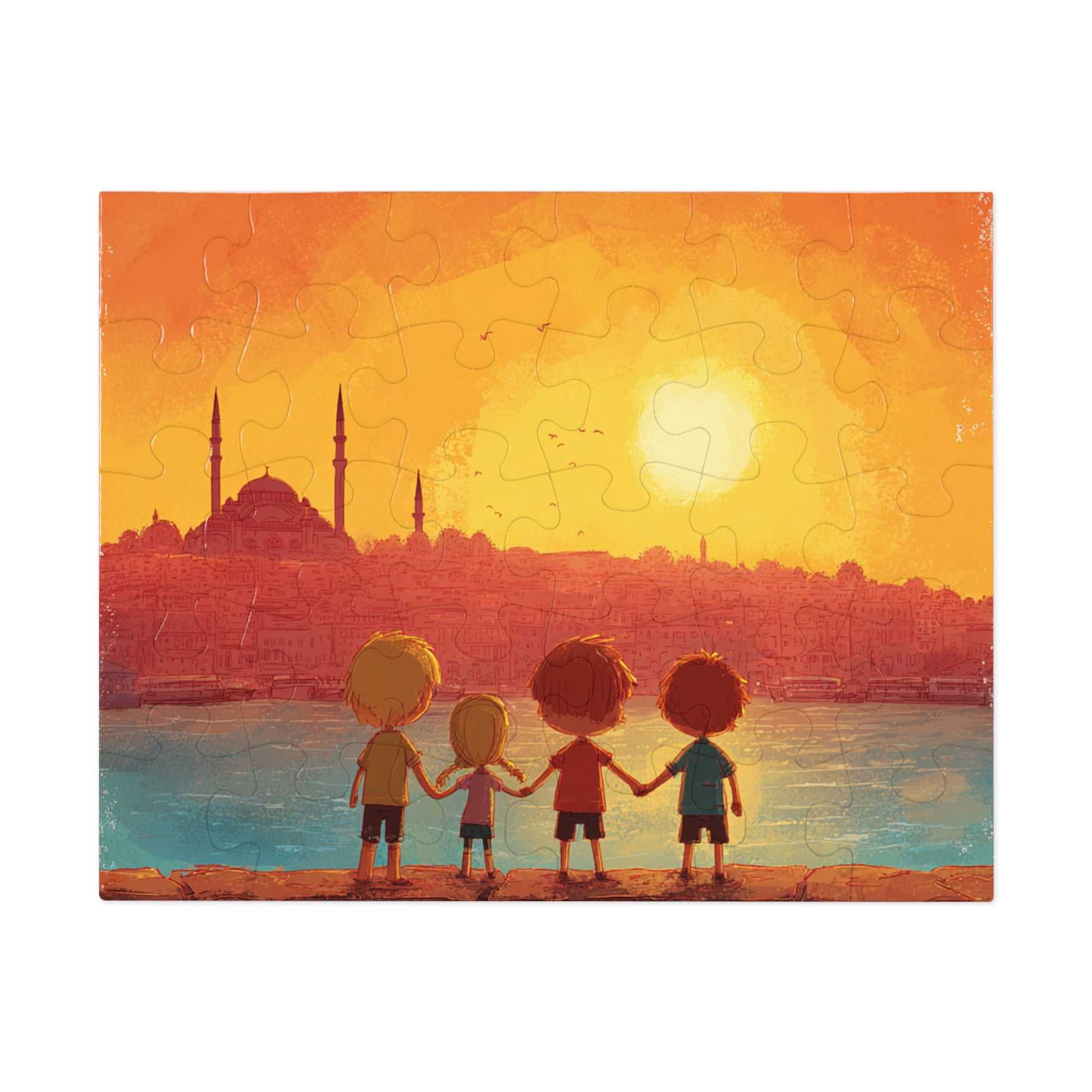 Jewish Kids Over Sunset Jigsaw Puzzle with Tin - American Zionist