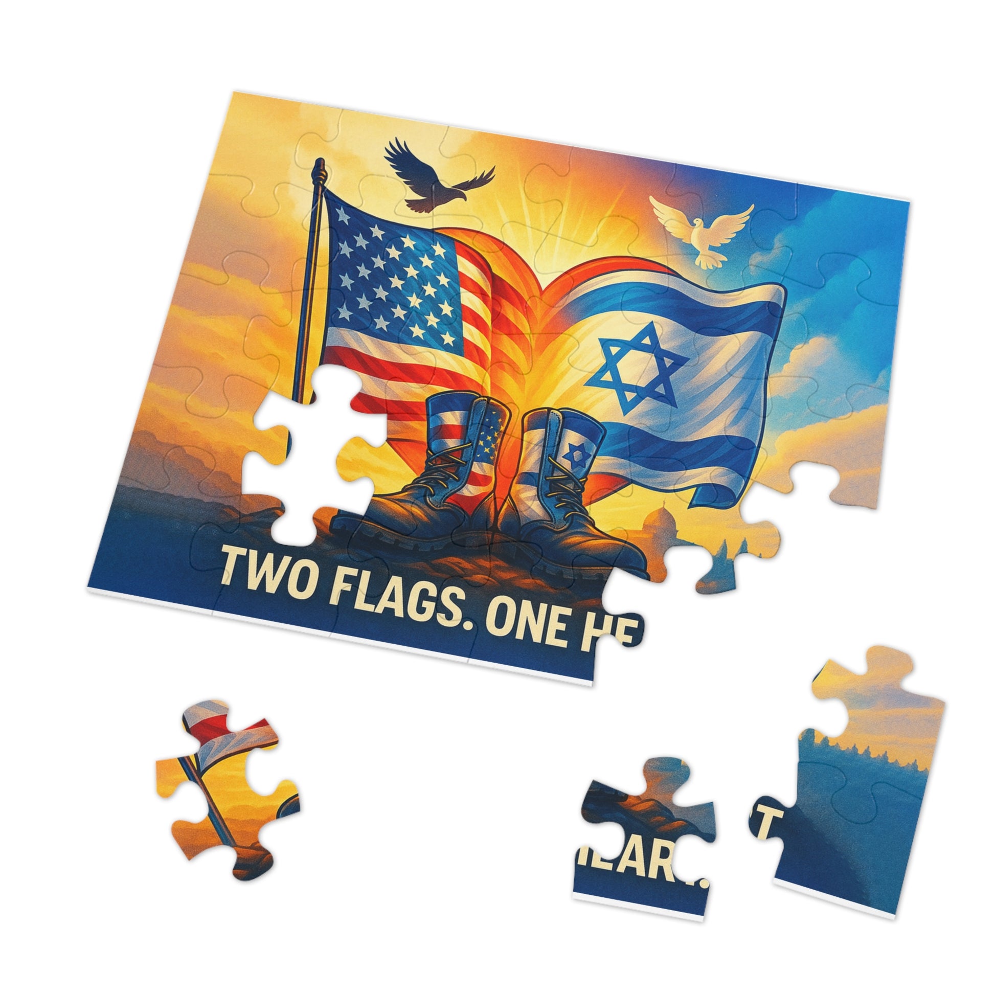 Two Flags One Heart Jigsaw Puzzle with Tin - American Zionist