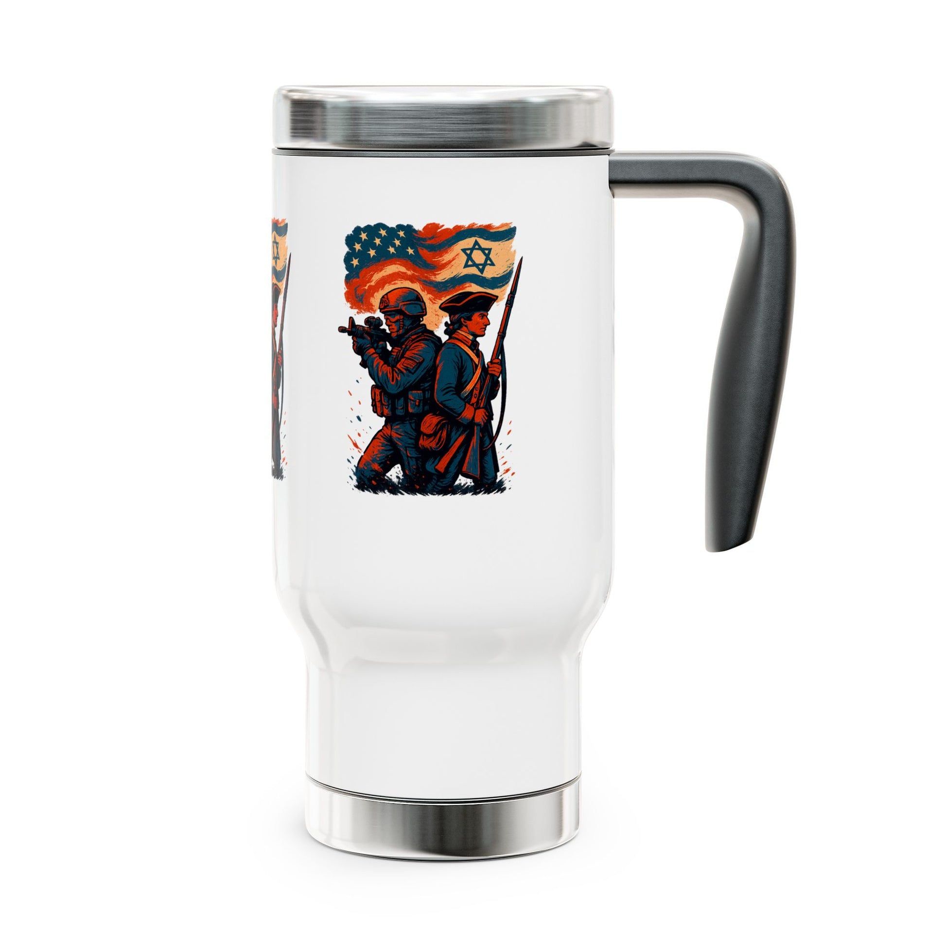 Defenders Across Generations Stainless Steel Travel Mug with Handle, 14oz - American Zionist