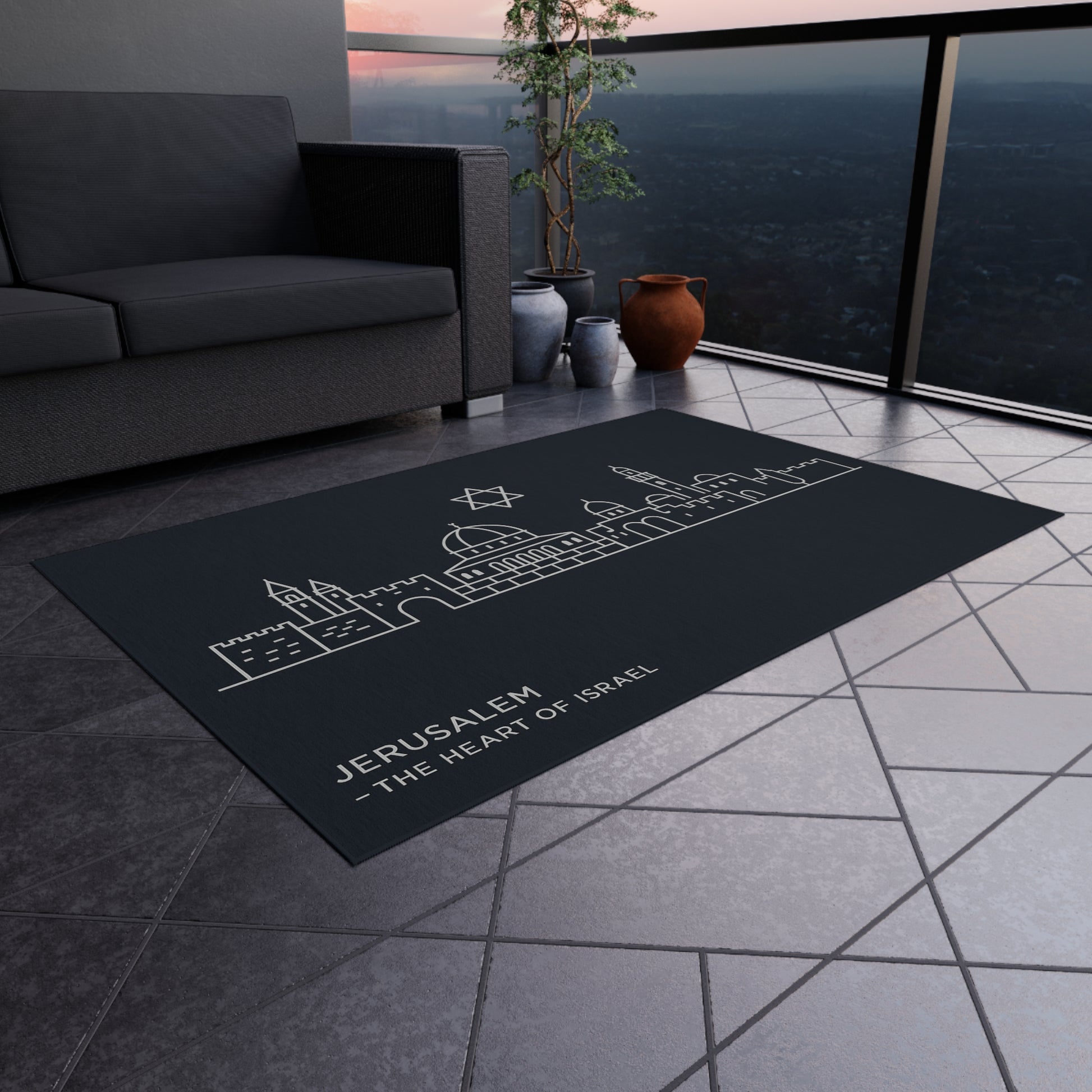Jerusalem The Heart Of Israel Outdoor Rug - American Zionist