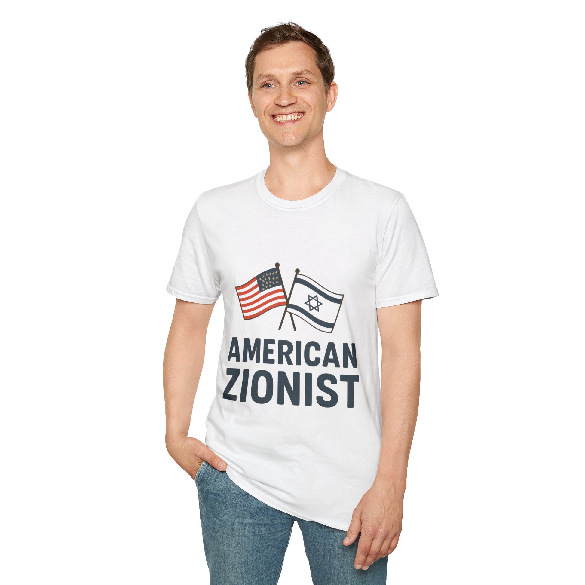 American Zionist: Two Flags Unisex Softstyle T-Shirt - American Zionist