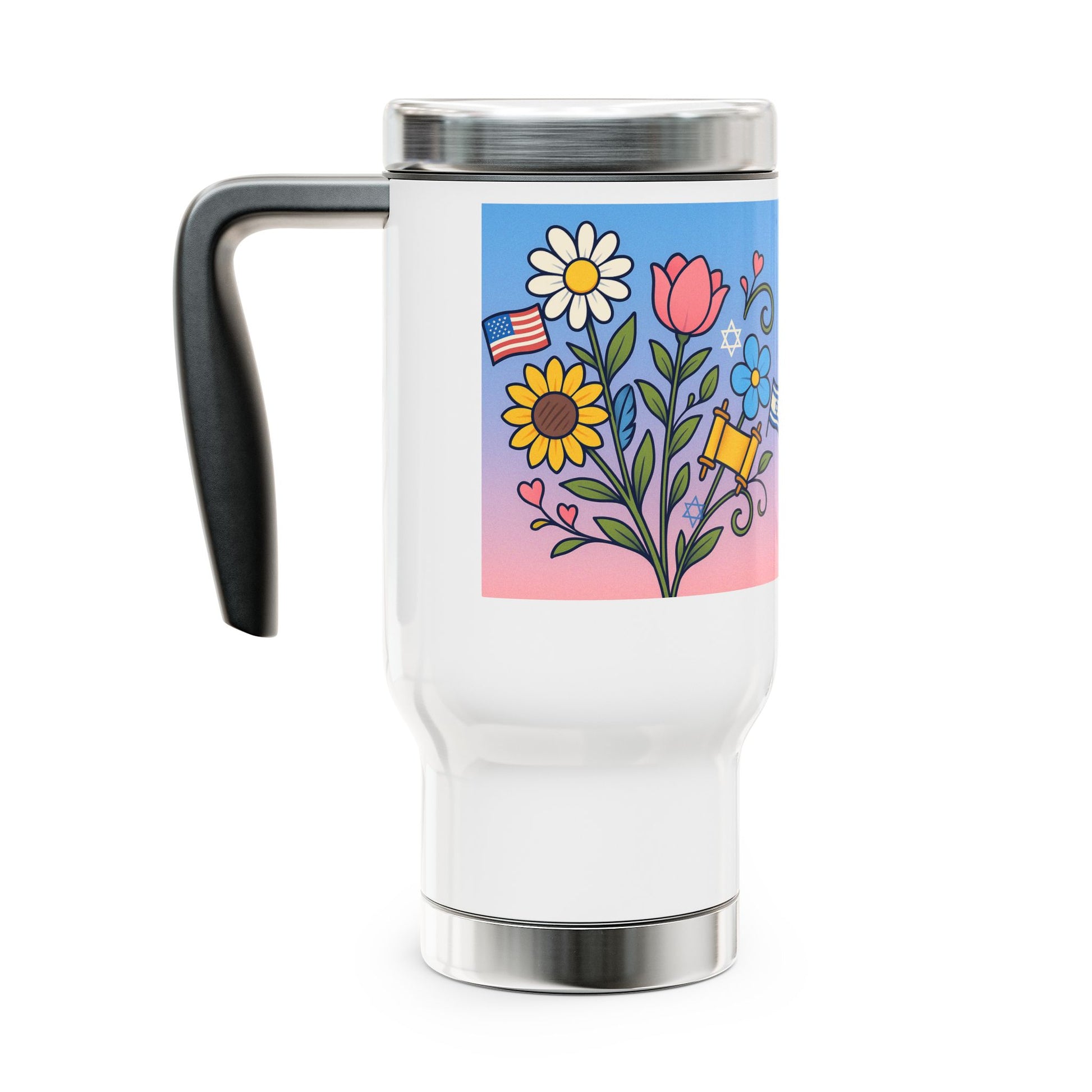 Flourish With Freedom Travel Mug with Handle 14oz - American Zionist