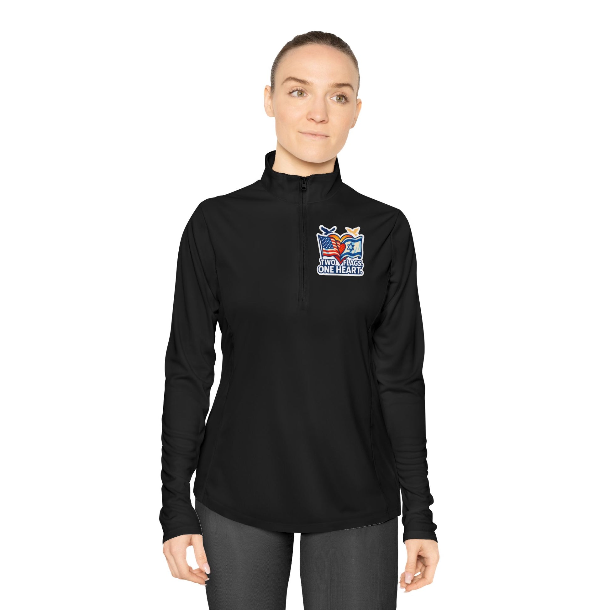 Two Flags. One Heart Ladies Quarter - Zip Pullover - American Zionist