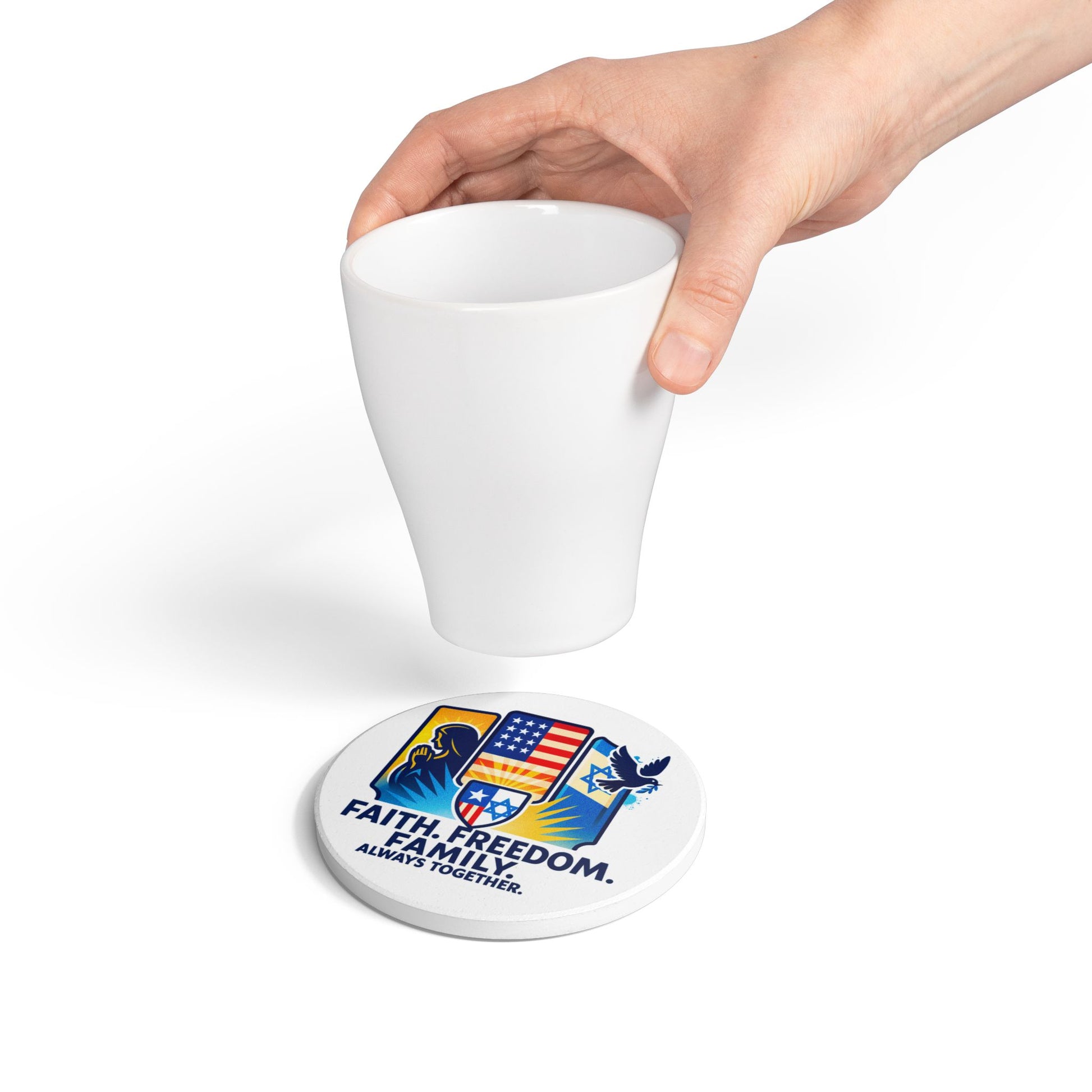 Faith Freedom Family Ceramic Coaster - American Zionist