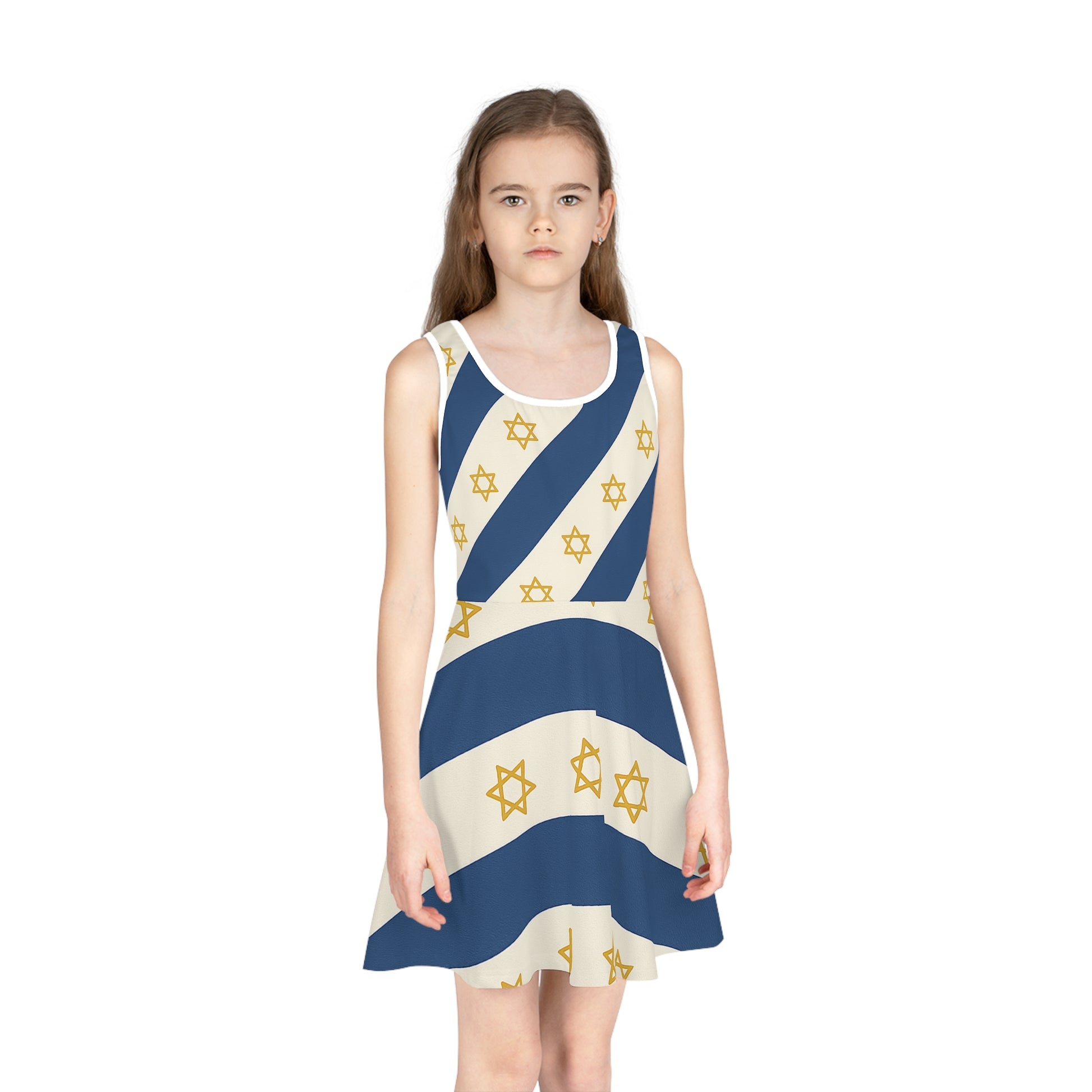 Israel Regalia Stripe Girls' Sleeveless Sundress (AOP) - American Zionist