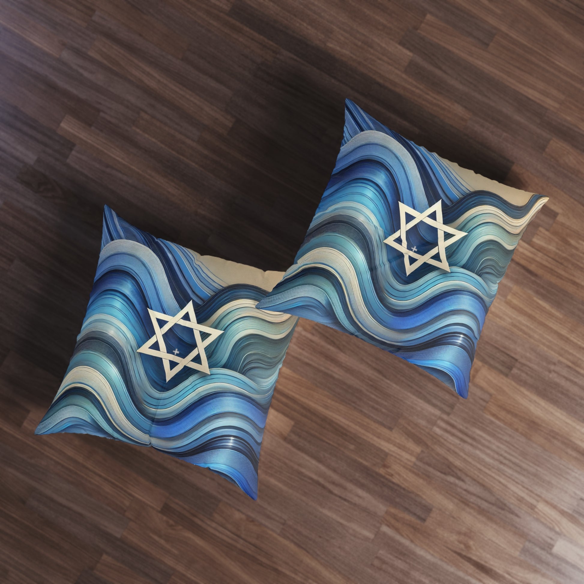 Blue Wave Star Flow Tufted Floor Pillow, Square - American Zionist