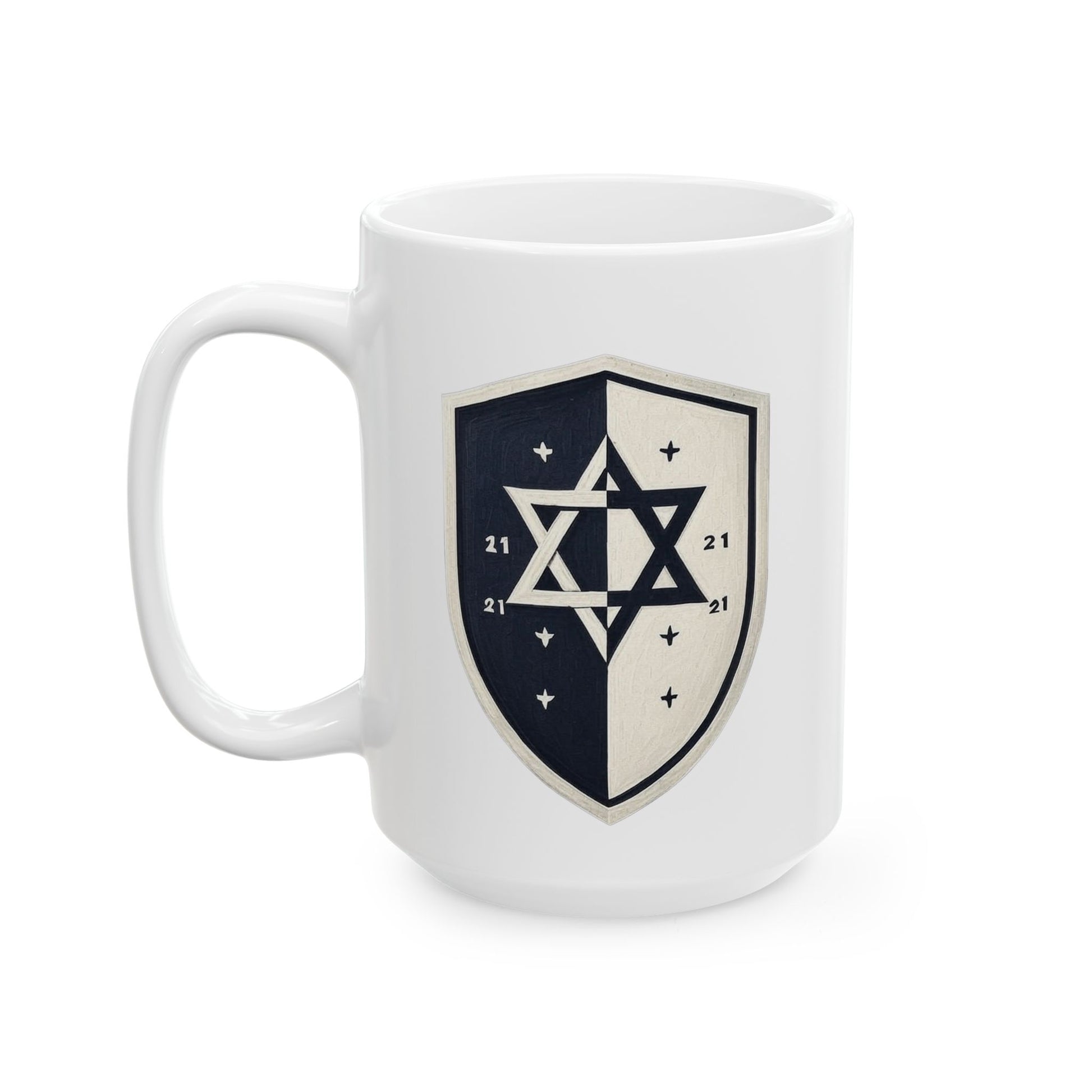 Black and White Shield Ceramic Mug 11oz, 15oz