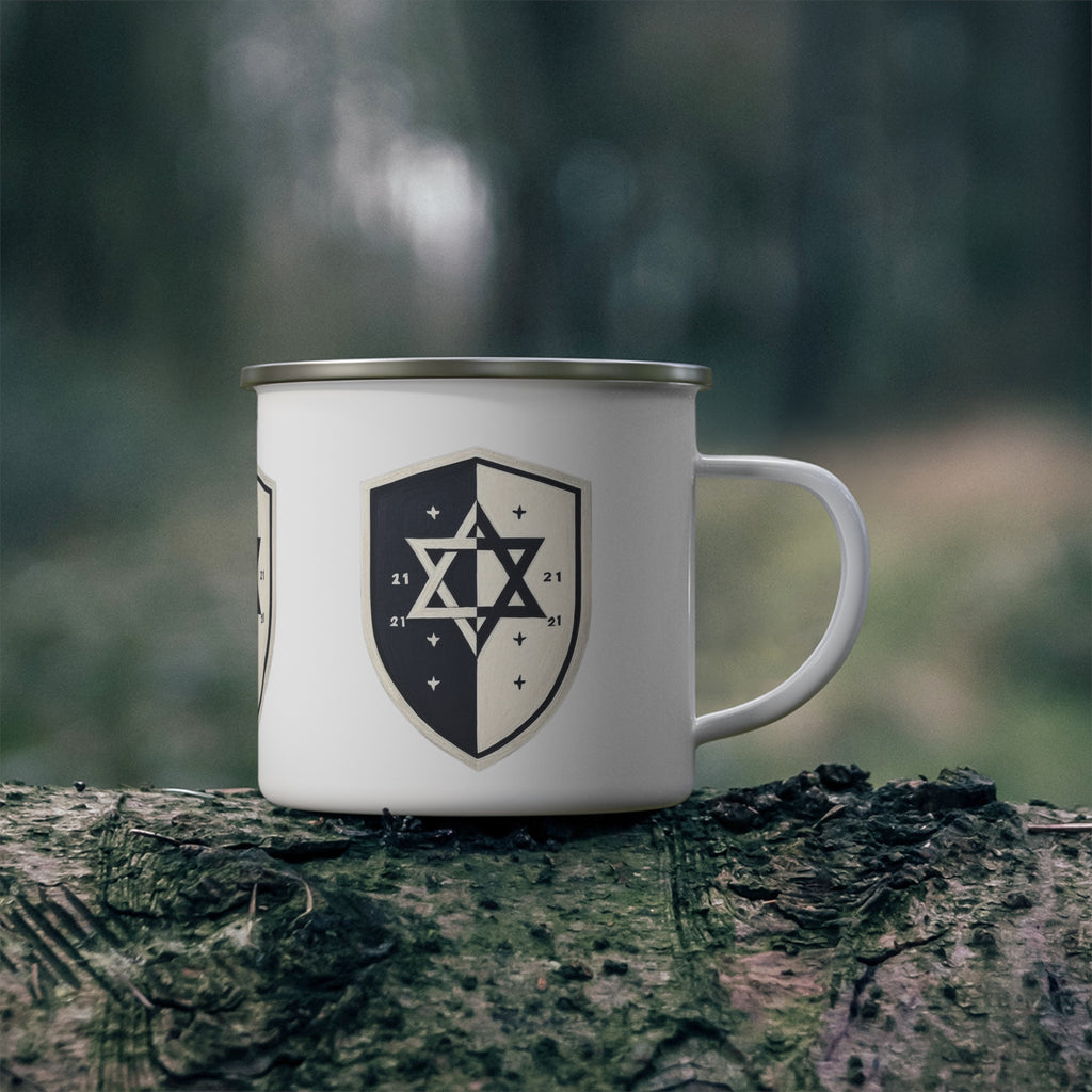 Black and White Shield Enamel Camping Mug - American Zionist