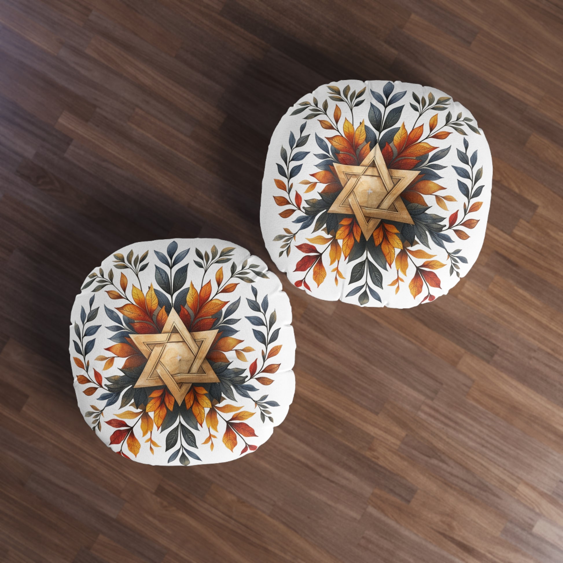 Star Of David Wreath Tufted Floor Pillow, Round - American Zionist