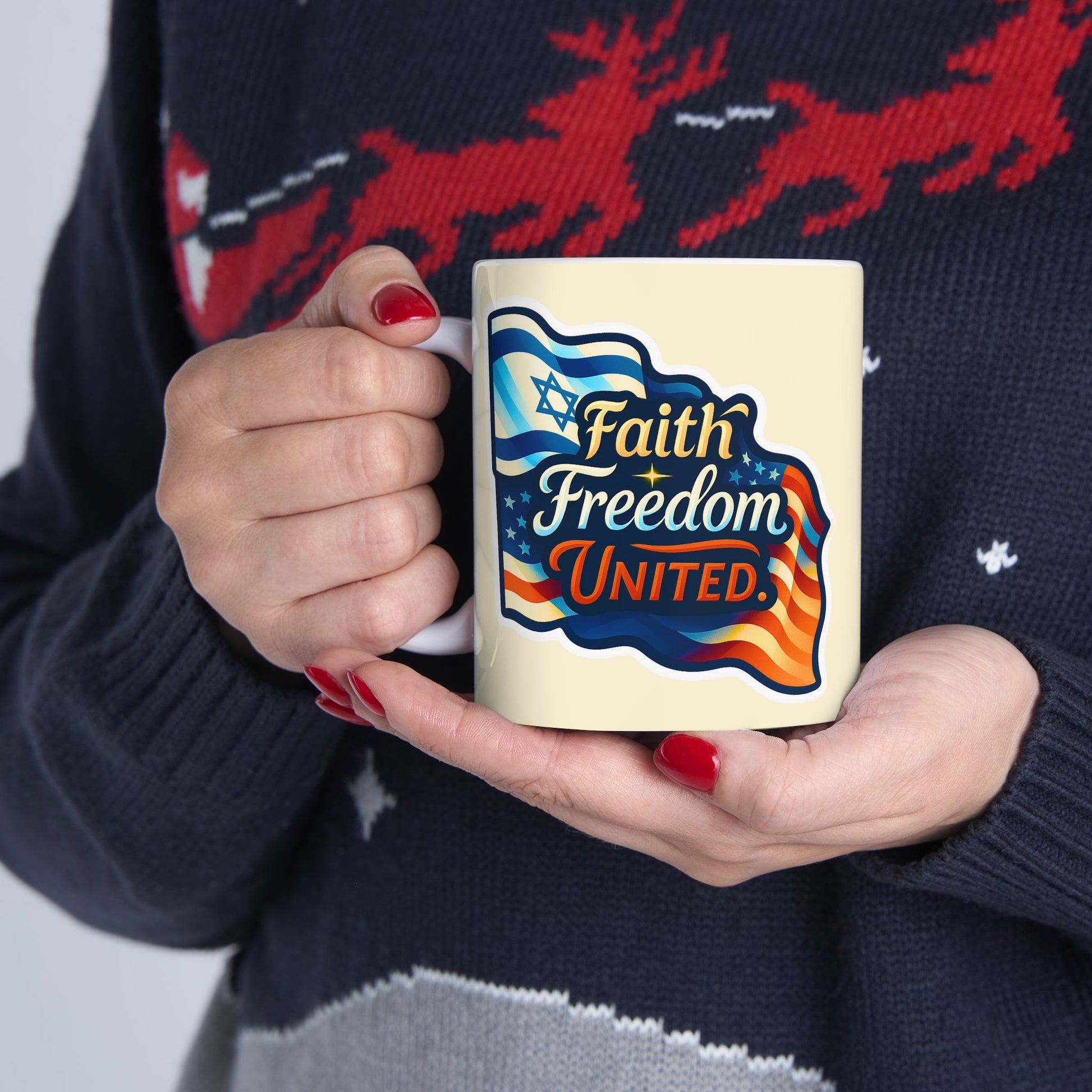 Faith Freedom United Ceramic Mug, (11oz, 15oz) - American Zionist