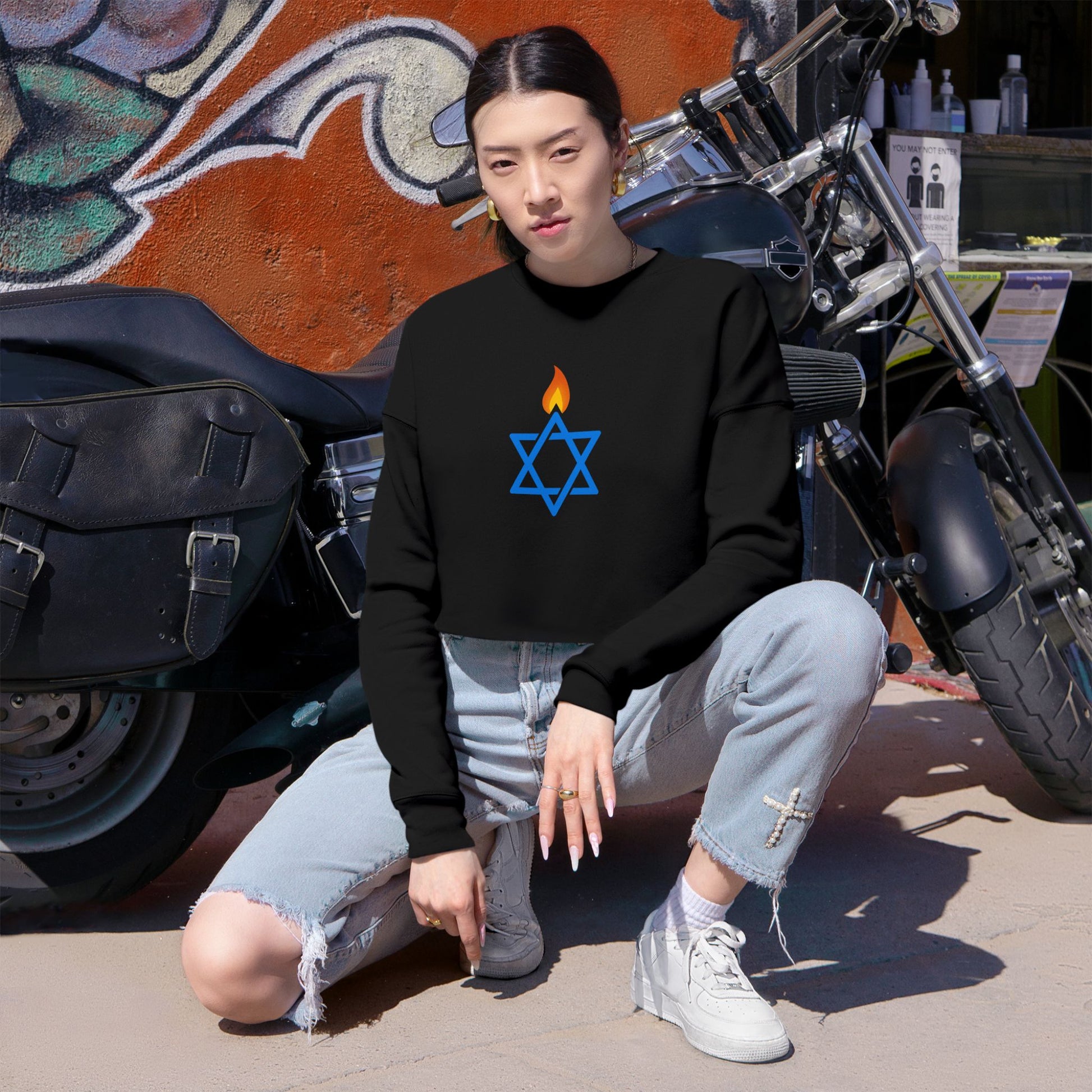 Fire Stars Of David Women's Cropped Sweatshirt - American Zionist