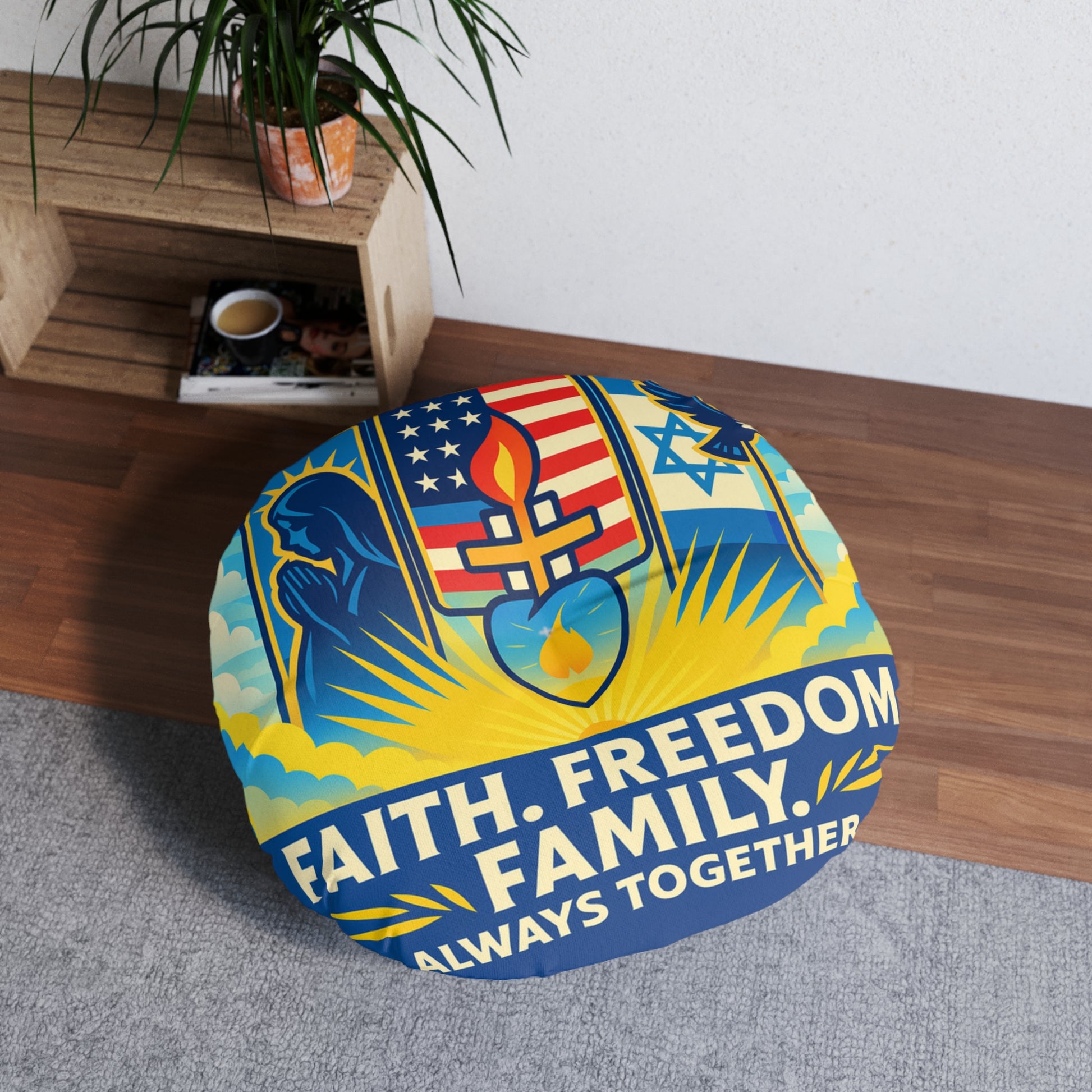 Guided by Faith's Flame Tufted Floor Pillow, Round - American Zionist
