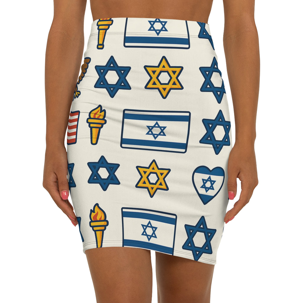 Symbol of Shared Freedom Women's Mid - Waist Pencil Skirt (AOP) - American Zionist
